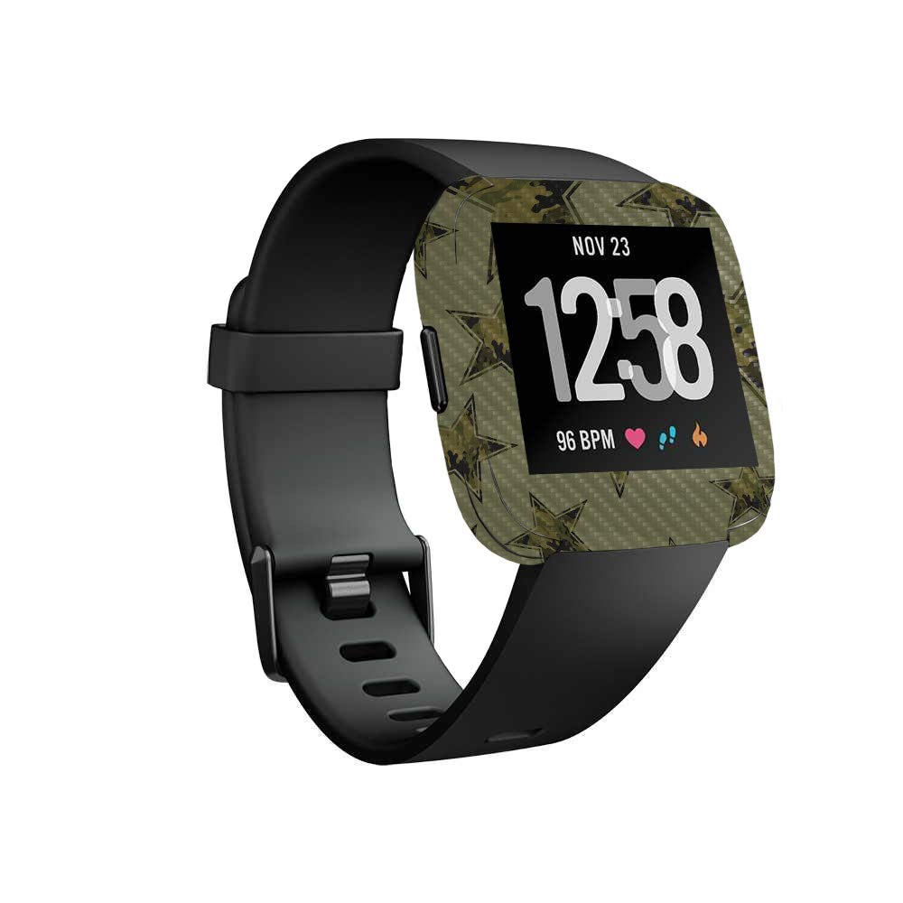 Fitbit Versa Carbon Fiber Skin - Army Star Design | Durable Protective Cover with Textured Finish | Easy to Apply & Remove | Made in USA | Perfect for Gym, Work & Outdoor Activities