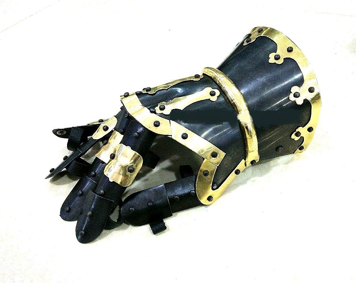 Medieval Black Brass Gauntlet Knight Mitten Iron Gloves - Authentic Renaissance Armor for LARP, Cosplay & Historical Reenactment - Perfect for Costume Parties, Theater Performances & Medieval Fairs