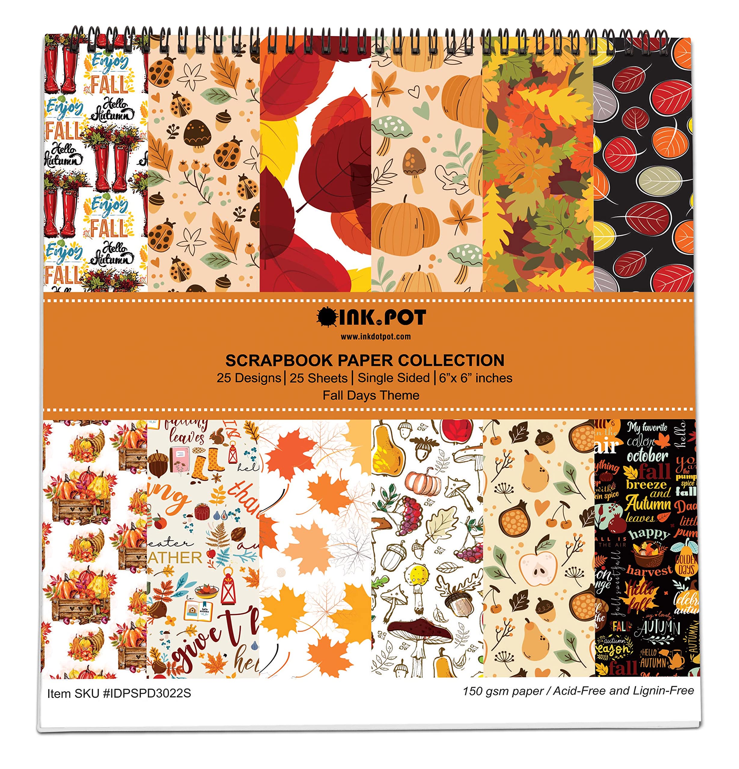 25 Sheets Autumn Fall Theme Scrapbook Paper Pad 6x6 - Single-Sided Colorful Cardstock for DIY Scrapbooking, Cardmaking, Journaling & Craft Projects - Seasonal Decorative Background Paper for Home Decor, Gift Wrapping & Memory Albums