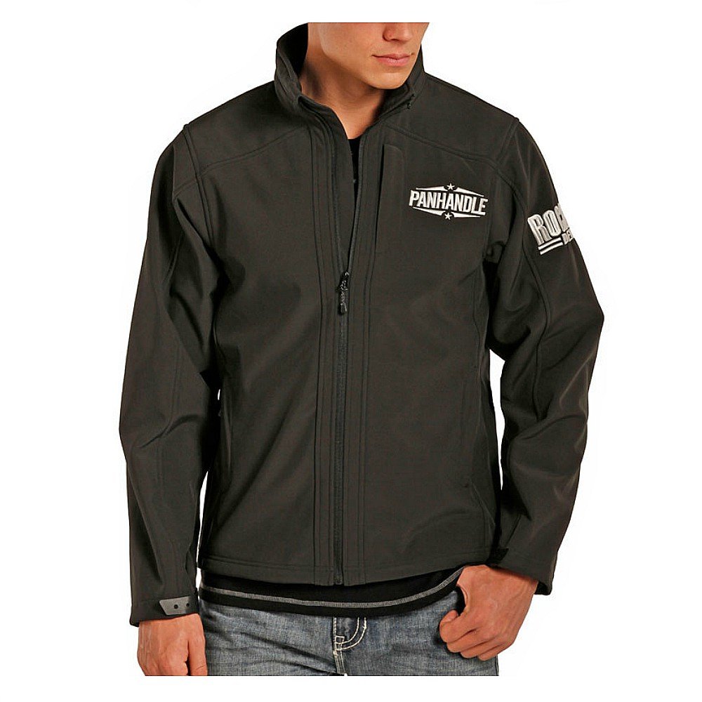 Powder River Outfitters Men's Black Softshell Jacket with Logo - Waterproof Windproof Outdoor Jacket for Hiking, Camping & Winter Sports