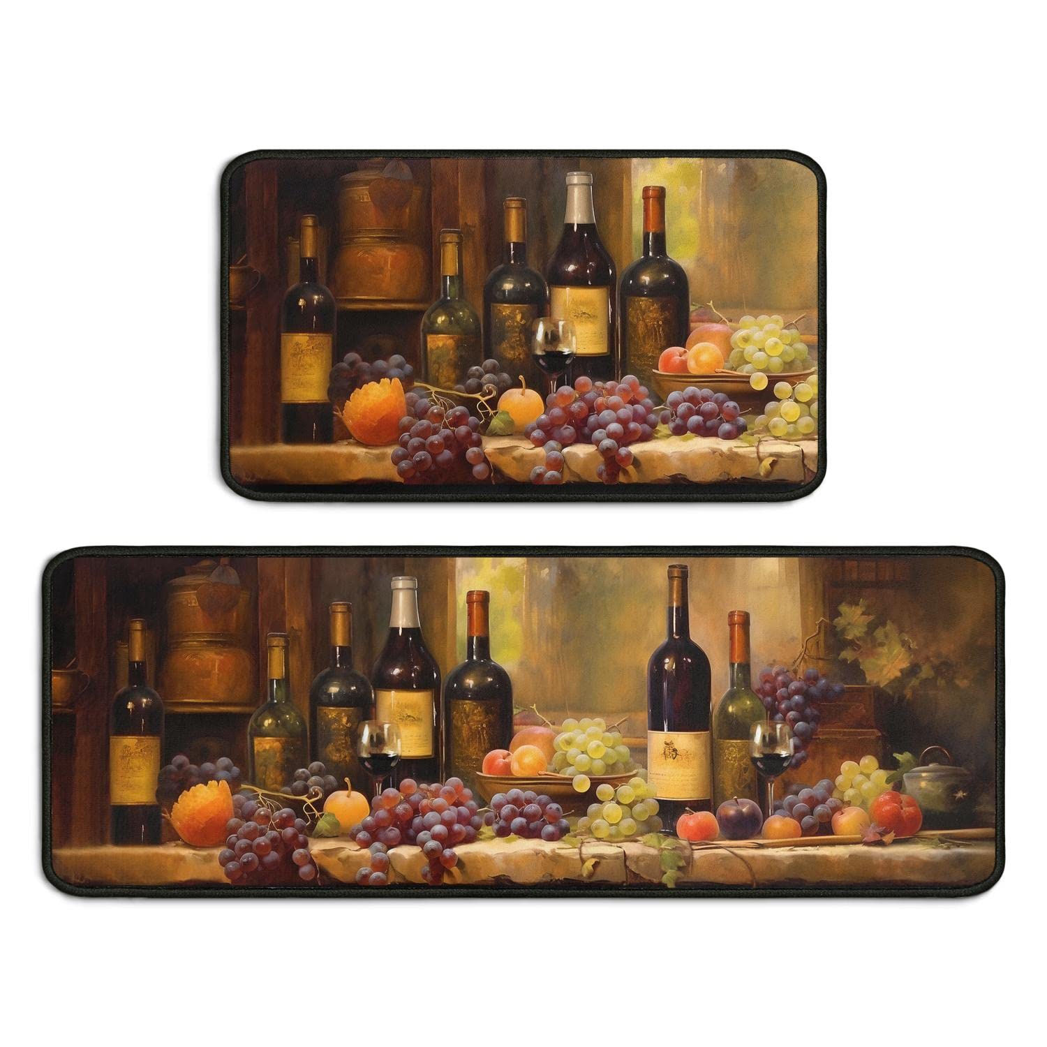 Premium 3D Wine-Themed Kitchen Rugs Set of 2 - Non-Slip Washable Runner Mats 17