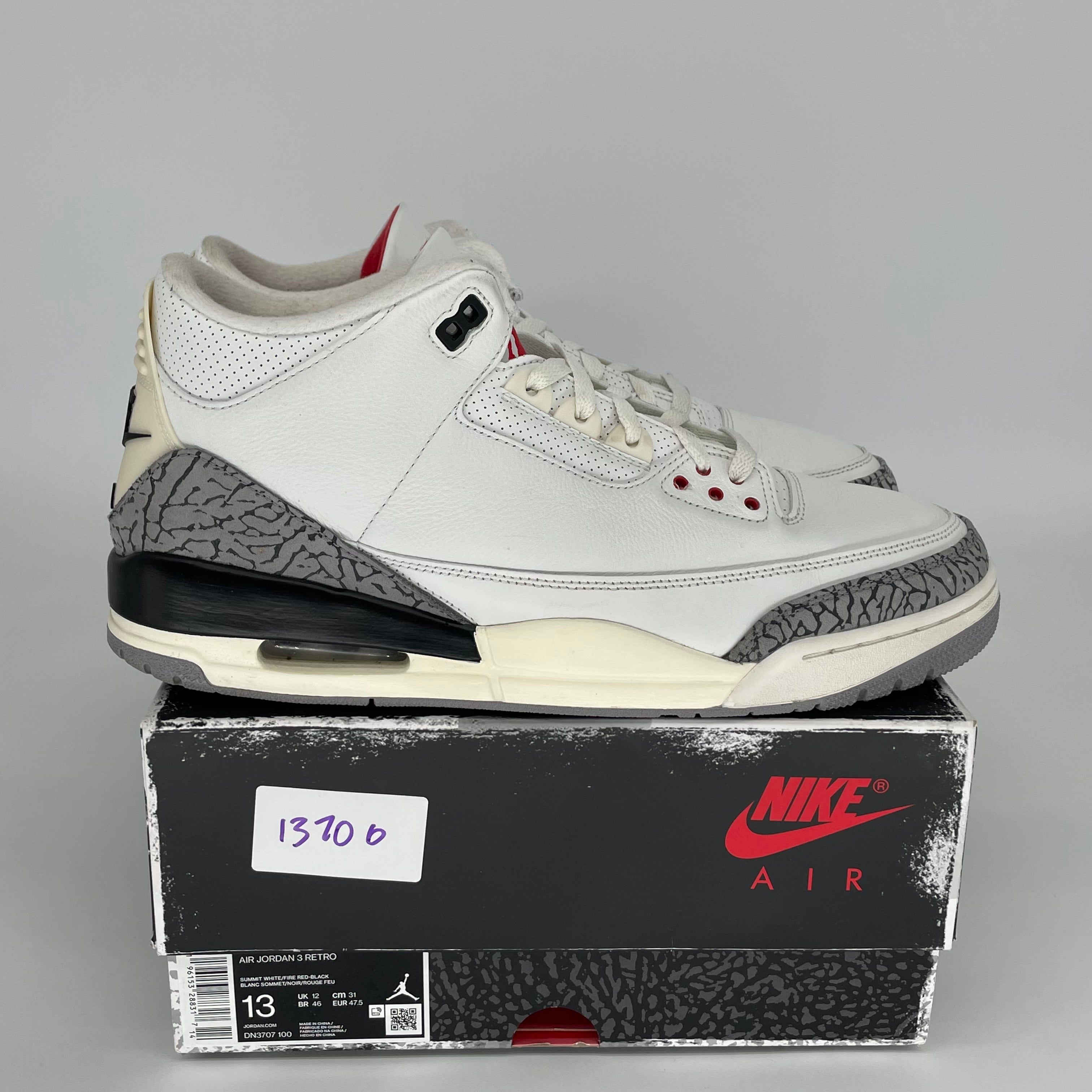 Original Air Jordan 3 Retro 'White Cement Reimagined' Men's Basketball Shoes Size 13 DN3707-100 - Authentic Sneakers for Streetwear & Basketball Games