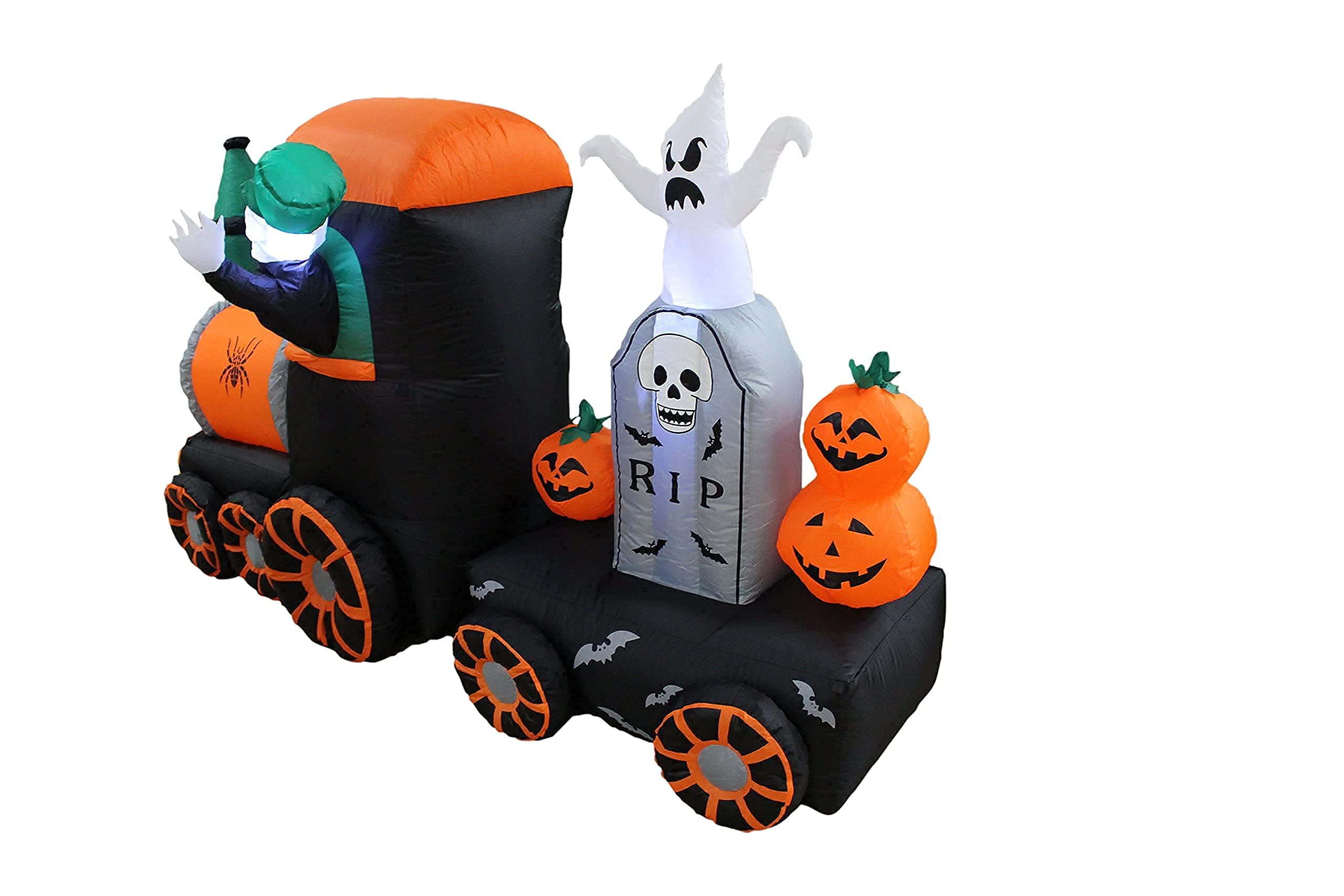 Halloween Party Decorations Bundle - 6ft Tall Inflatable Monster Hand with Eyeball & 7ft Long LED Skeleton Train with Tombstone Ghost Pumpkins | Spooky Yard Decor for Halloween Night, Haunted House Parties & Trick-or-Treat Displays