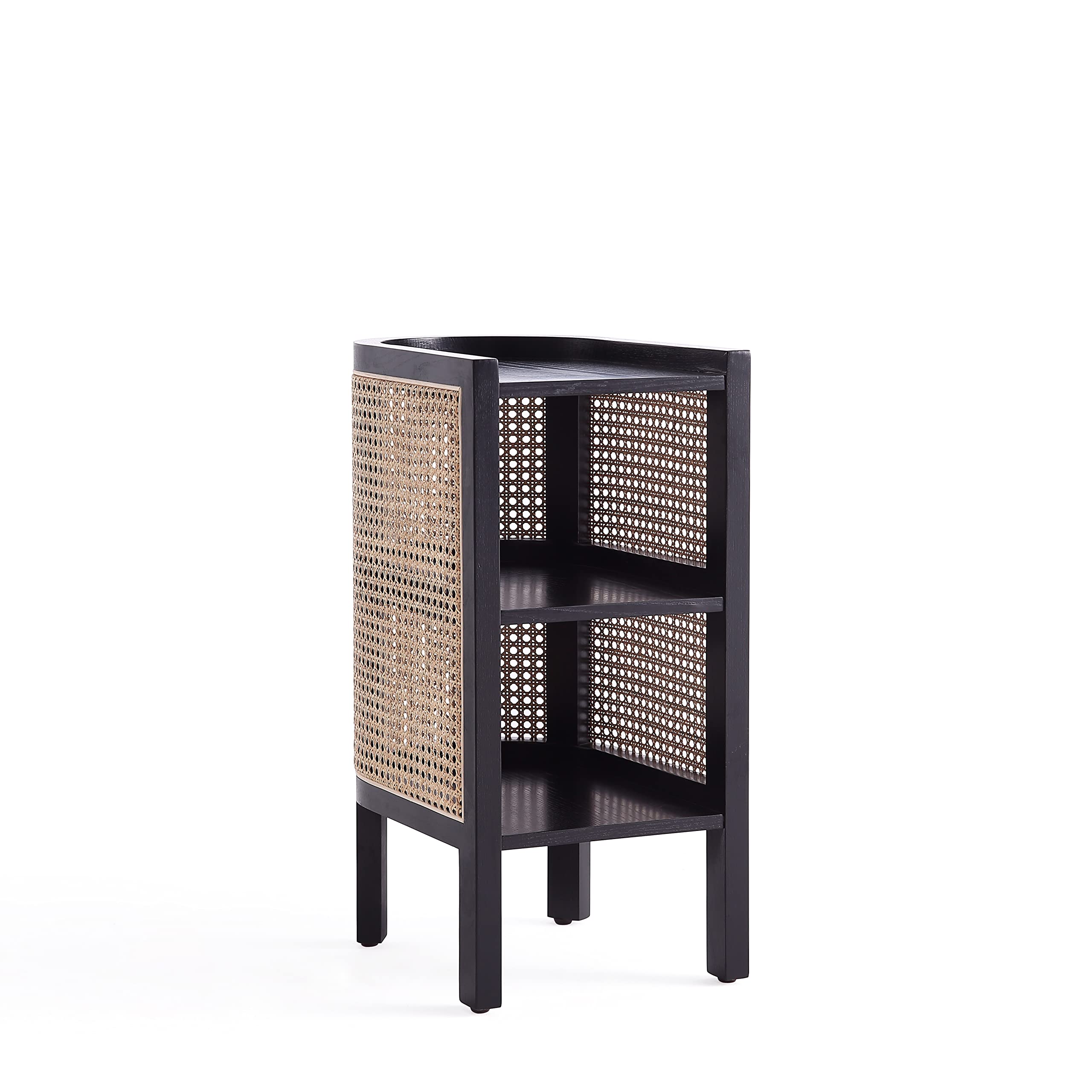 Versailles Rattan Bedside Table - 2-Tier Storage End Table for Living Room, Bedroom & Home Office - Black/Natural Cane Accent Table | Perfect for Small Spaces, Nightstand Use & Sofa Side Table