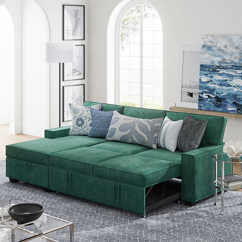 Sendera Upholstered Pull Out Sleeper Sofa & Chaise with Storage (Right) - Convertible Sectional Couch for Small Spaces - Perfect for Guest Room, Living Room & Studio Apartments