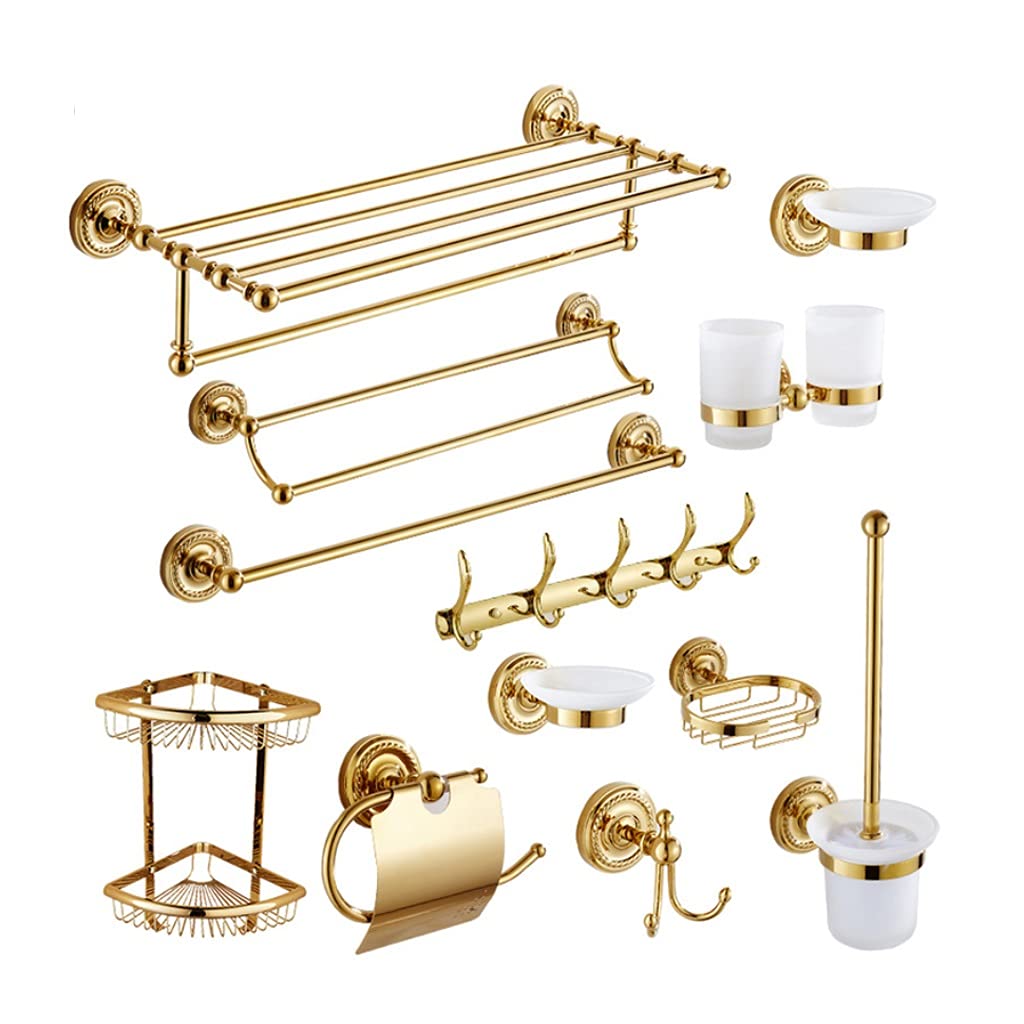 Golden WODMB Bathroom Accessories Set - Towel Rack, Toilet Paper Holder & Tissue Roll Holder - Elegant Bath Hardware for Modern Bathrooms (Perfect for Home, Hotel & Spa Decor)
