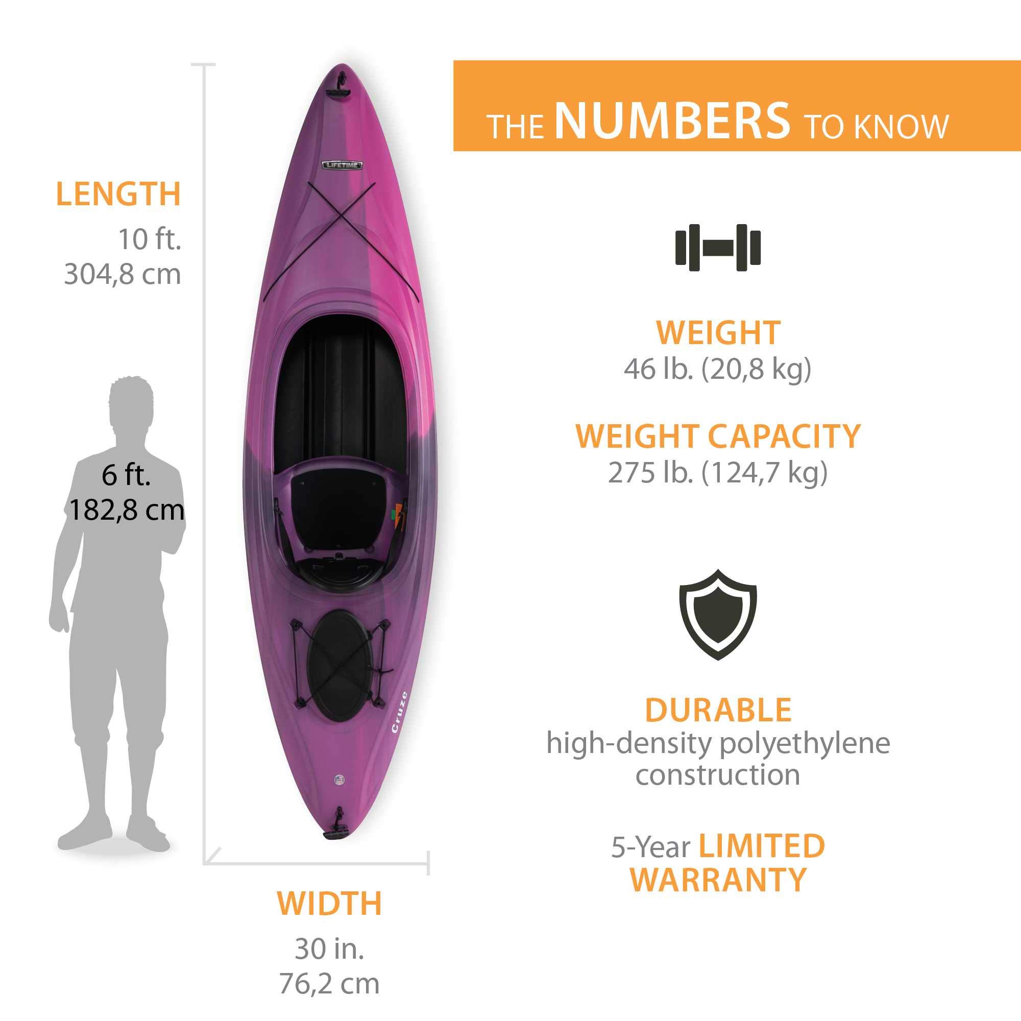 Lifetime Cruze 100 Sit-in Kayak - Stable 10ft Fishing & Recreational Kayak for Adults - Perfect for Lakes, Rivers & Calm Waters