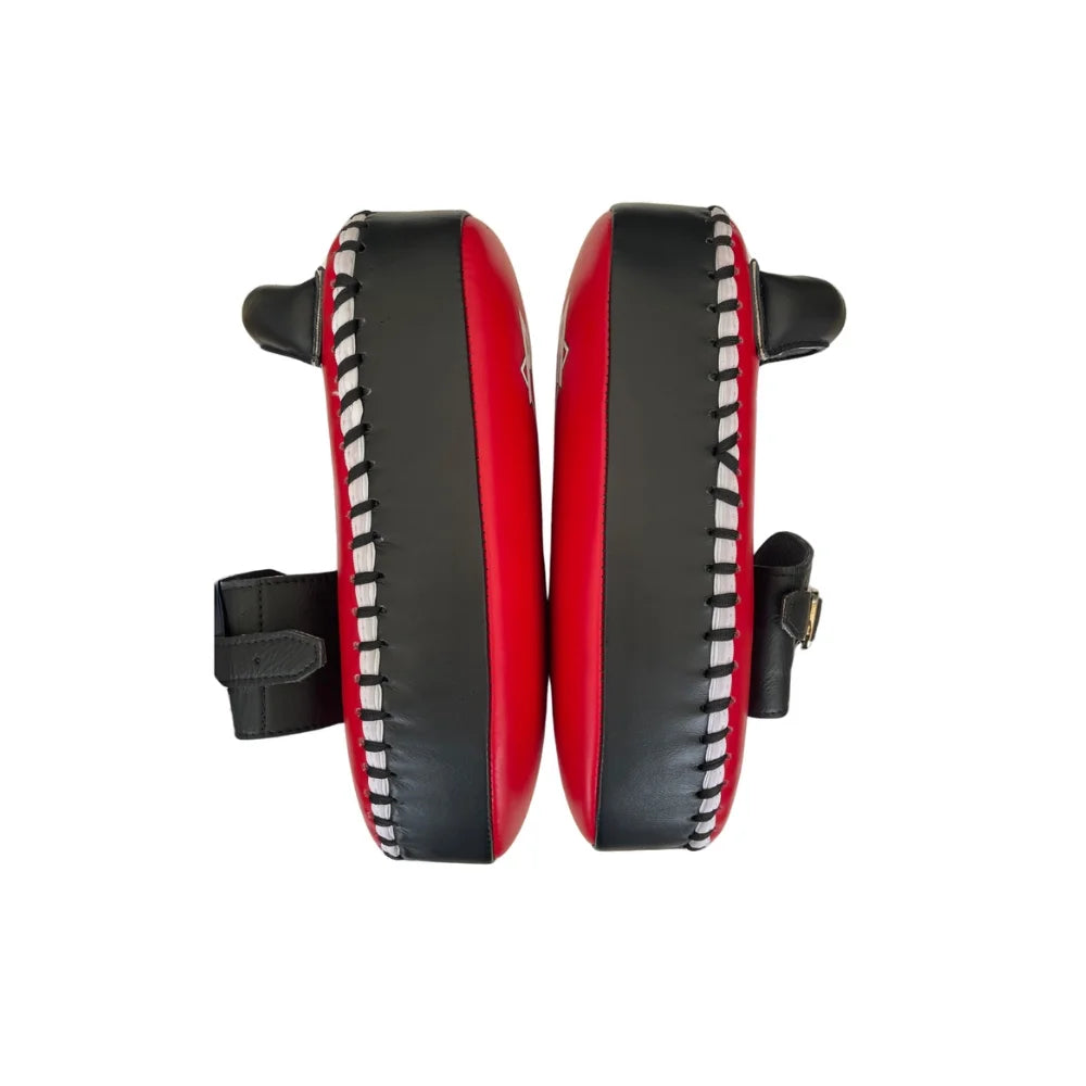 Premium Thai Pad Siam™ Leather Single Strap Buckle Muay Thai Training Equipment - Red/White for Boxing, Martial Arts & Fitness Training