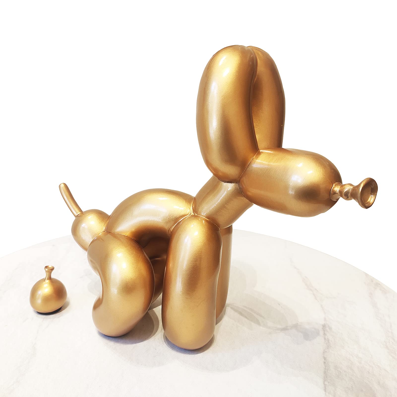 KKLT Shiny Balloon Dog & Poop Figurine Set - Handmade Art Sculpture, Modern Home Decor Accent, Unique Gift Idea (Golden, 9x4x9 inches) - Perfect for Party Decorations, Office Desk Display & Contemporary Art Collection