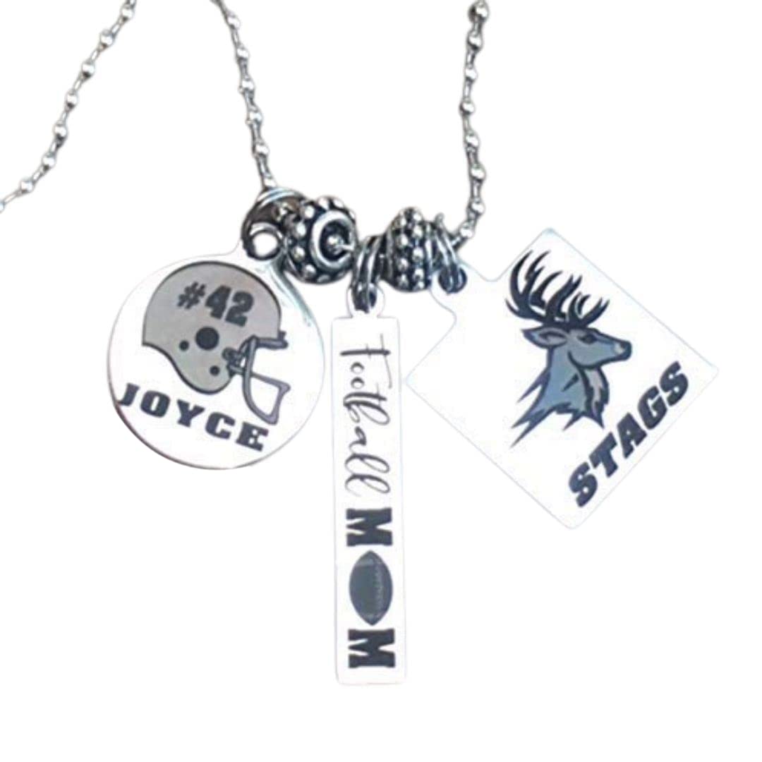 Baseball Mom Jewelry & Football Mom Necklace - Personalized Team Number Charm with Mascot & Team Colors - Perfect Birthday Gift for Sports Moms | Game Day Spirit Wear & Sideline Accessories