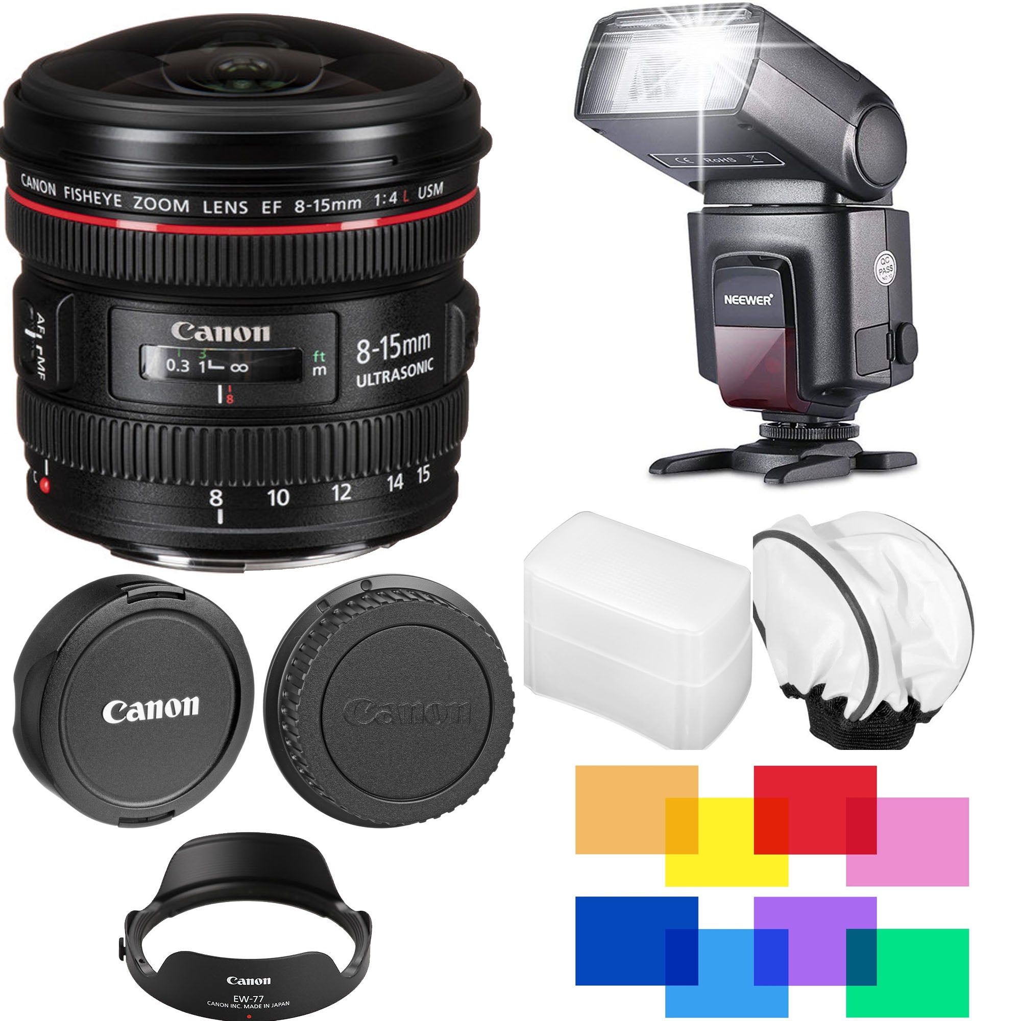 Canon EF 8-15mm f/4L Fisheye USM Lens with Essential Flash Kit - Perfect for Wide-Angle Photography, Underwater Shoots & Creative Visual Effects