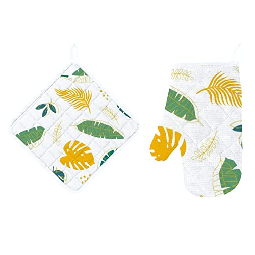Tropical Leaves Hand Drawn Golden Green