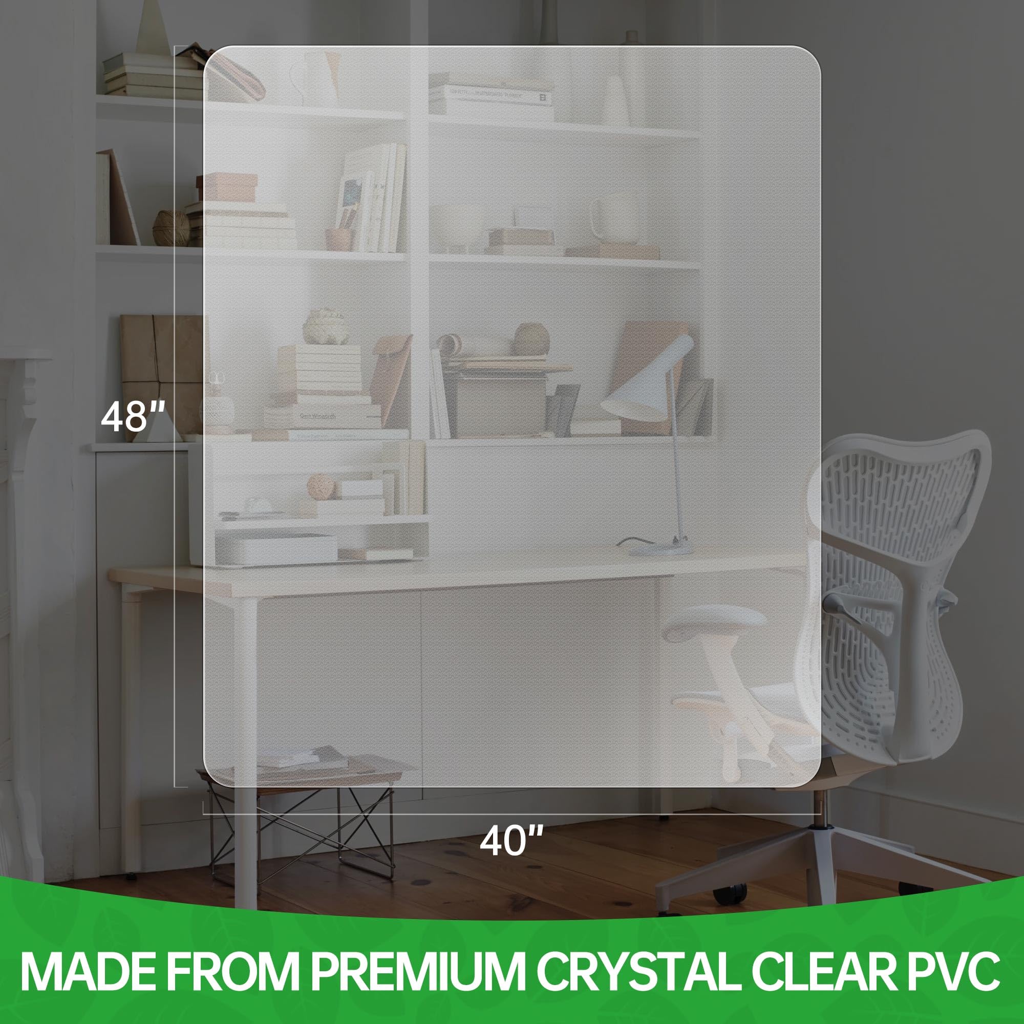 40” x 48” Clear Large Office Chair Mat for Hardwood Floors - Heavy Duty Hard Floor Protector with Easy Glide Surface for Rolling Chairs | Perfect for Home Office, Study Room & Workspace