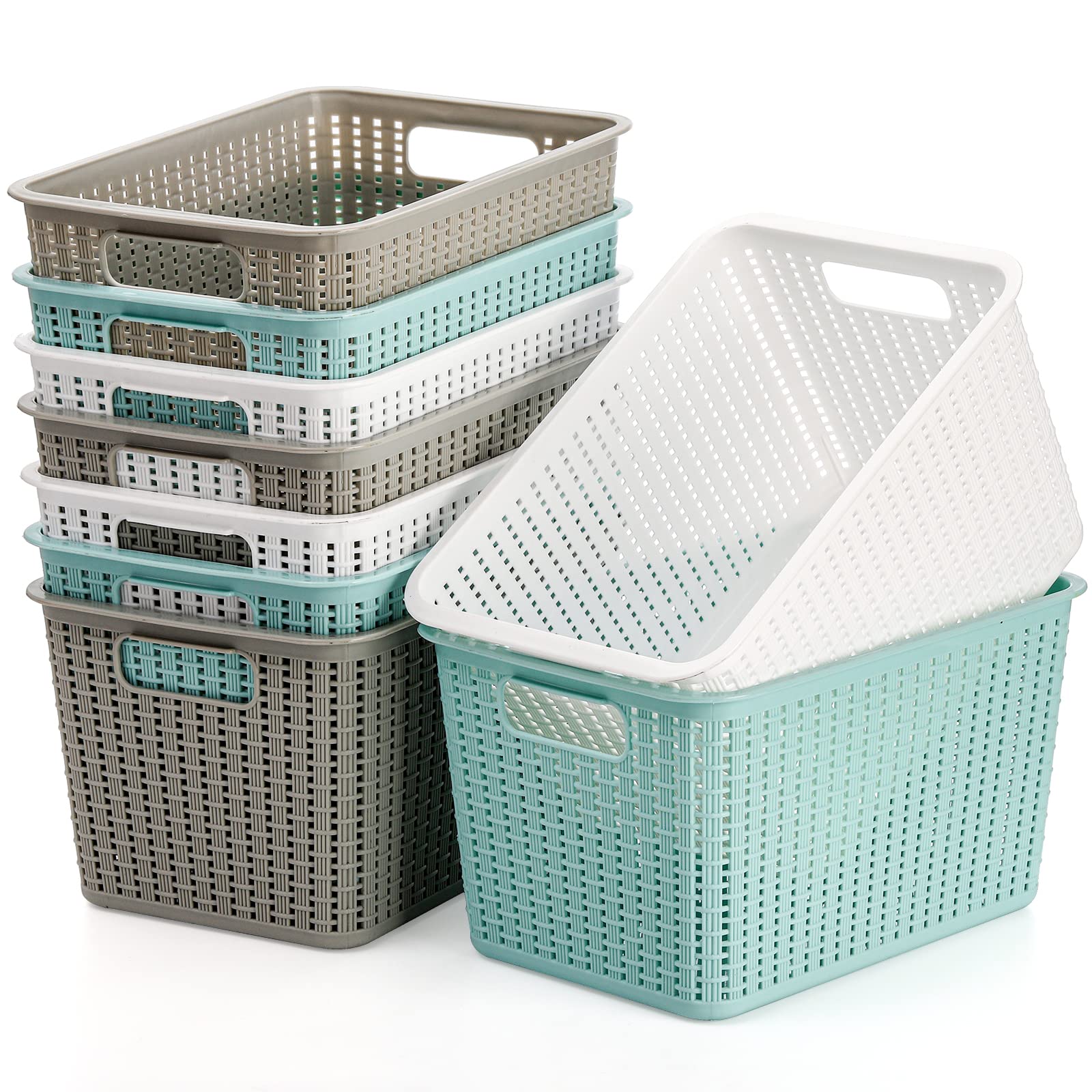 WUWEOT 9 Pack Plastic Storage Baskets with Handles - 10