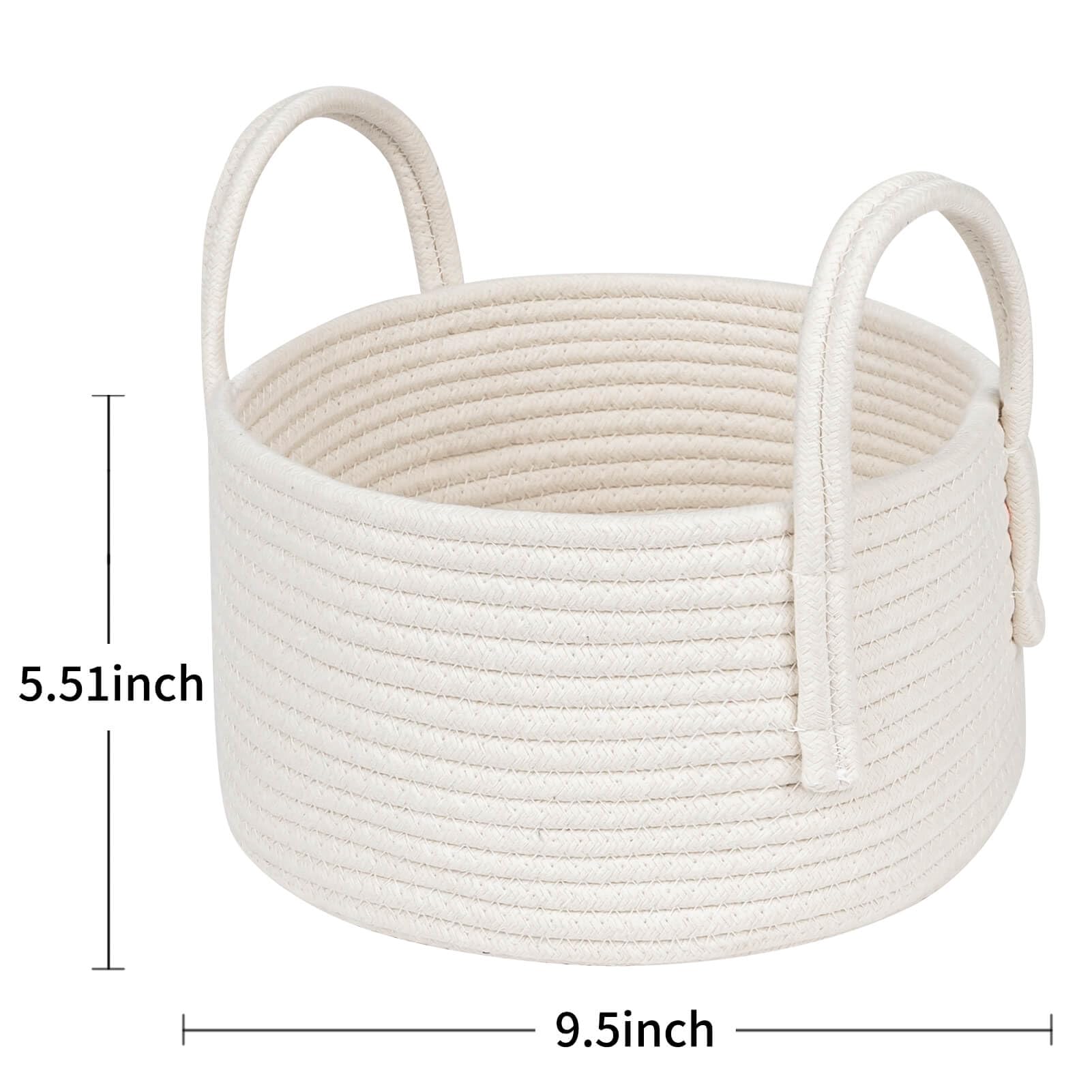 CubesLand Small White Woven Storage Baskets Set - 9.5x5.5 Inch Decorative Organizer Bins for Nursery, Baby Room, Pet Toys, Closet & Shelf Organization - Perfect for Halloween, Christmas Gift Baskets & Home Decor