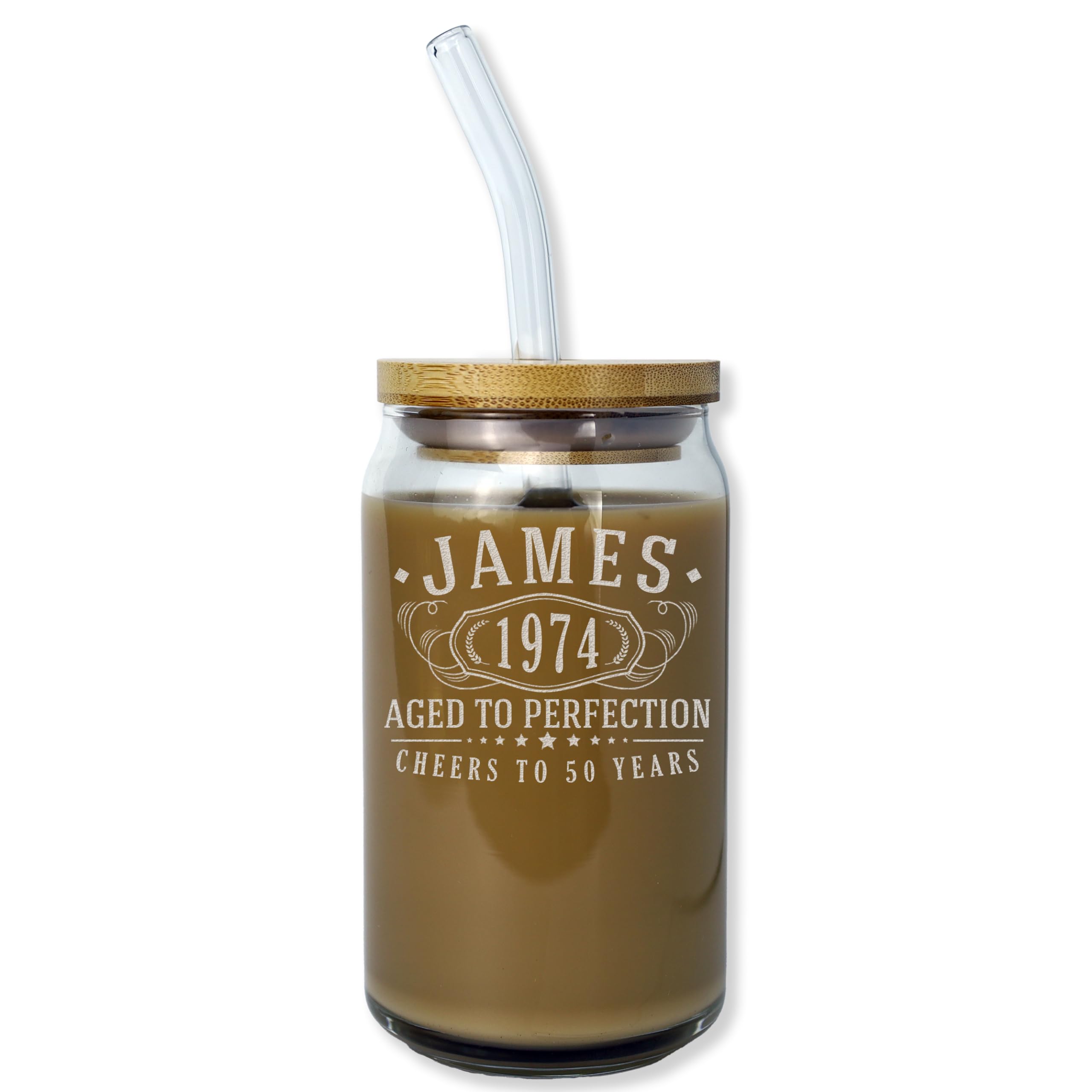 Personalized Vintage 50th Birthday Etched 16oz Glass Drinking Jar - Custom 1974 Happy 50th Birthday Gift for Men & Women, Cheers to 50 Years Party Decor, Ideal for Birthday Celebrations, Anniversaries & Retirement Parties