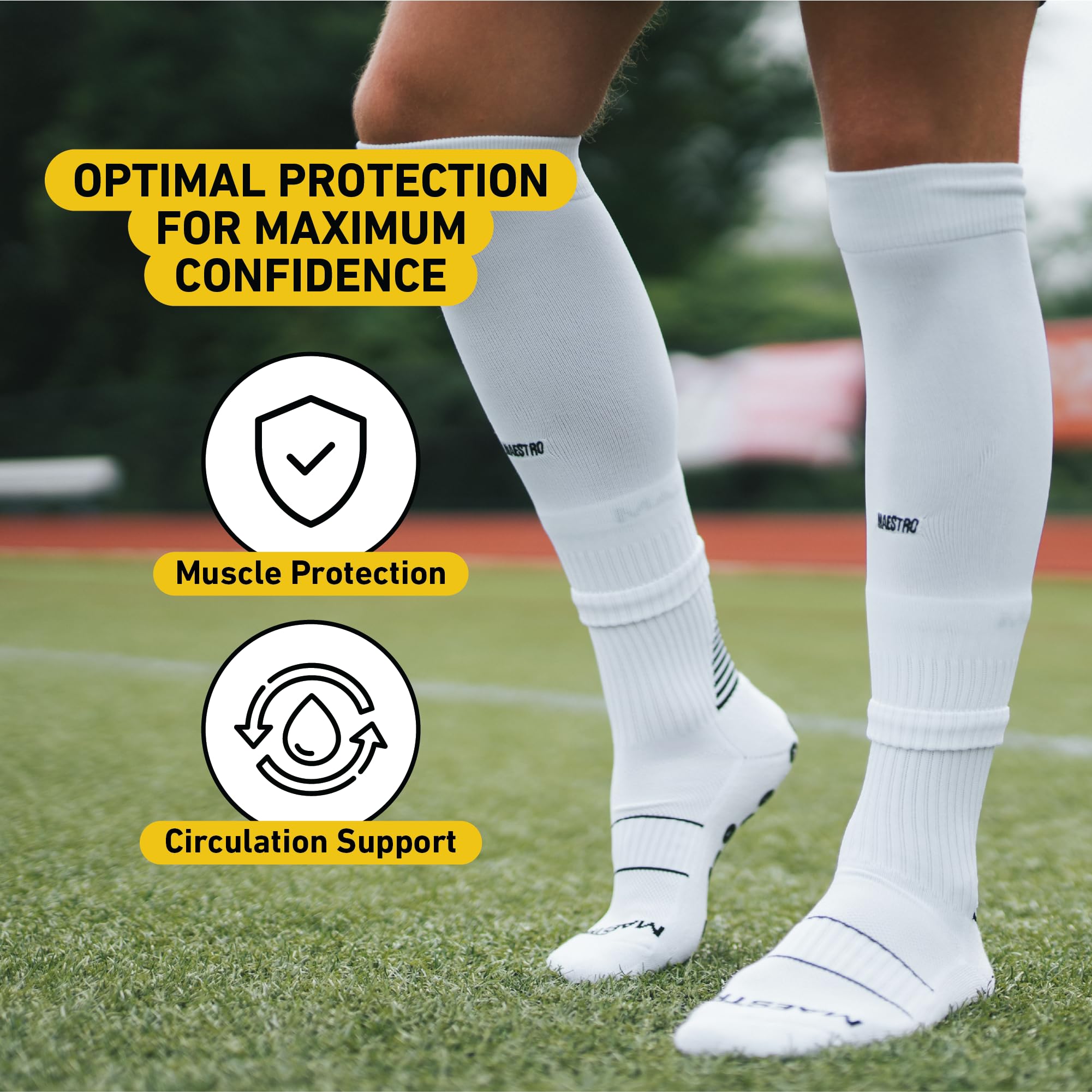 Maestro Leg Sleeves for Men & Boys - Breathable Soccer Shin Guard Sleeves with Grip Technology for Football & Hockey | Perfect for Training, Matches & Outdoor Sports