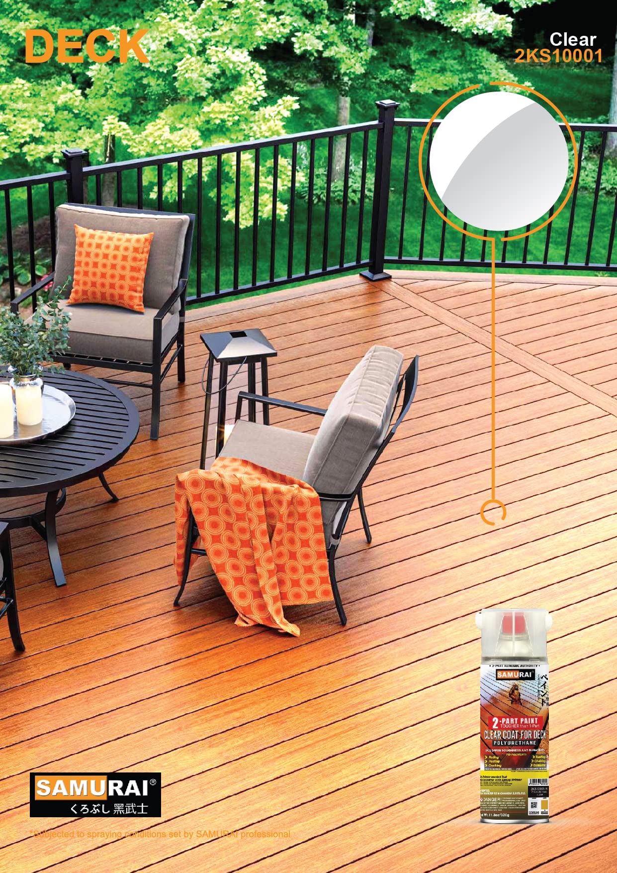 Premium SAMURAI 2-Part Polyurethane Deck Clear Coat Spray Paint - Clear Finish, 6-Pack (12oz Cans) | Weatherproof Protection for Wood Decks, Patio Furniture & Outdoor Surfaces