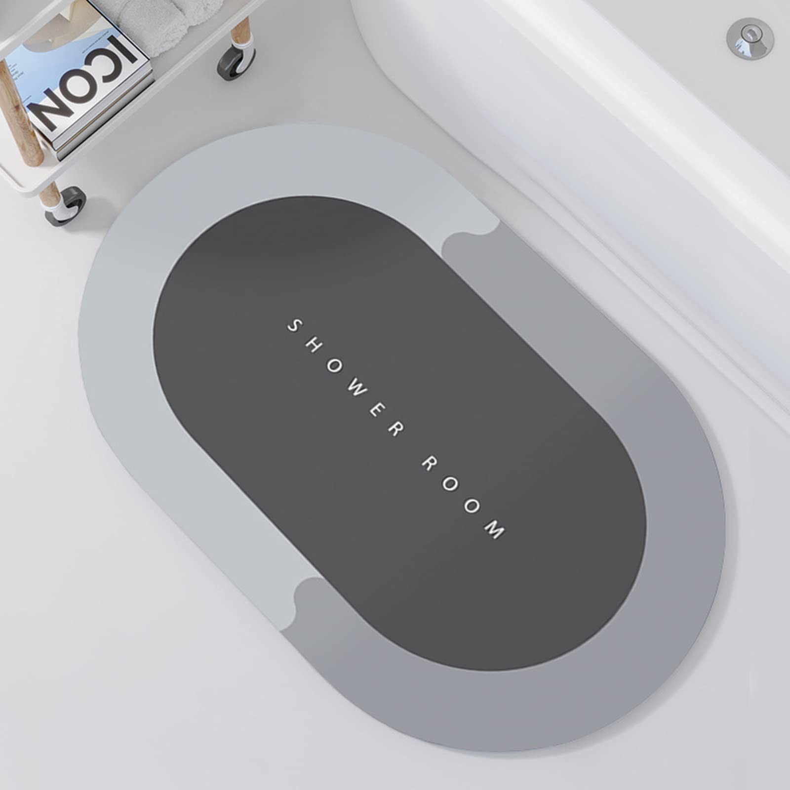 Super Absorbent Bath Mat - Non-Slip Microfiber Quick Dry Bathroom Rug - Morandi Grey Diatom Mud Floor Mat (15.7x23.6 Inch Oval) for Shower, Bathtub & Vanity Area - Home Bathroom Safety & Comfort