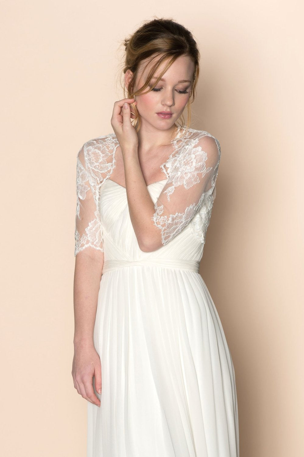 Roseline French Lace Tulle Bolero Cover Up - Off White Style 212 | Elegant Wedding Shawl, Bridal Shoulder Wrap, Evening Party Accessory