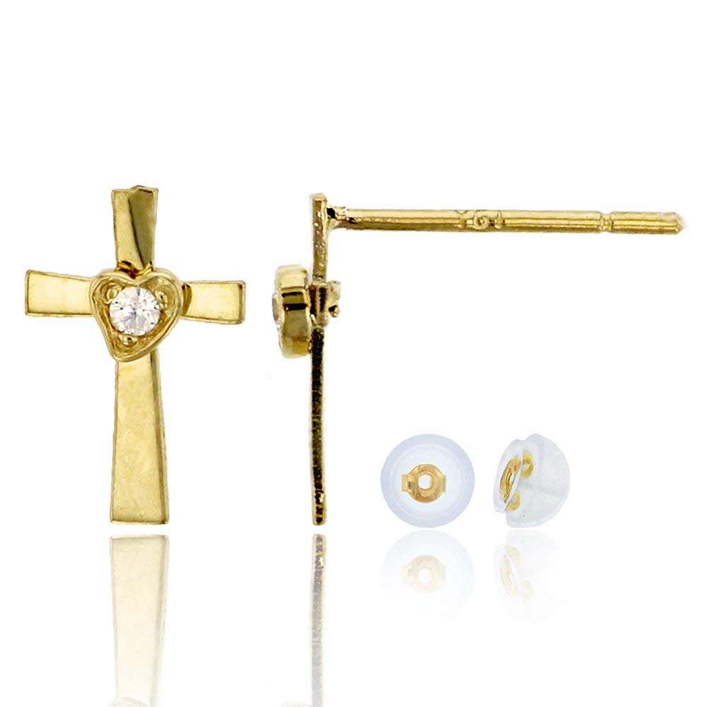 14K Yellow Gold Cross Stud Earrings for Women - Hypoallergenic Solid Gold Push Back Earrings | Religious Jewelry Gift for Baptism, Confirmation & Everyday Wear