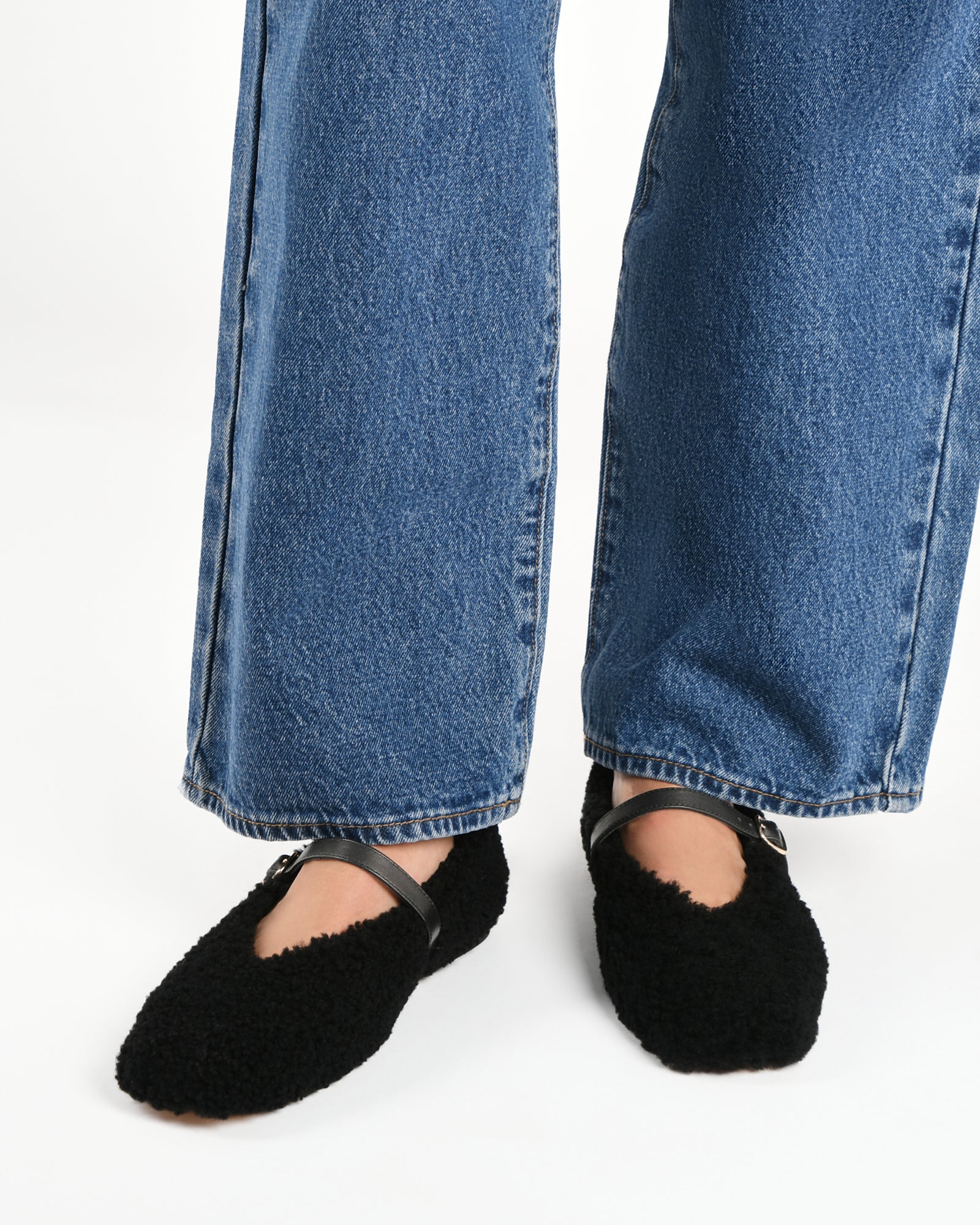 April Casual Flats Black Shearling - Women's Comfortable Slip-On Shoes for Walking, Work & Everyday Wear