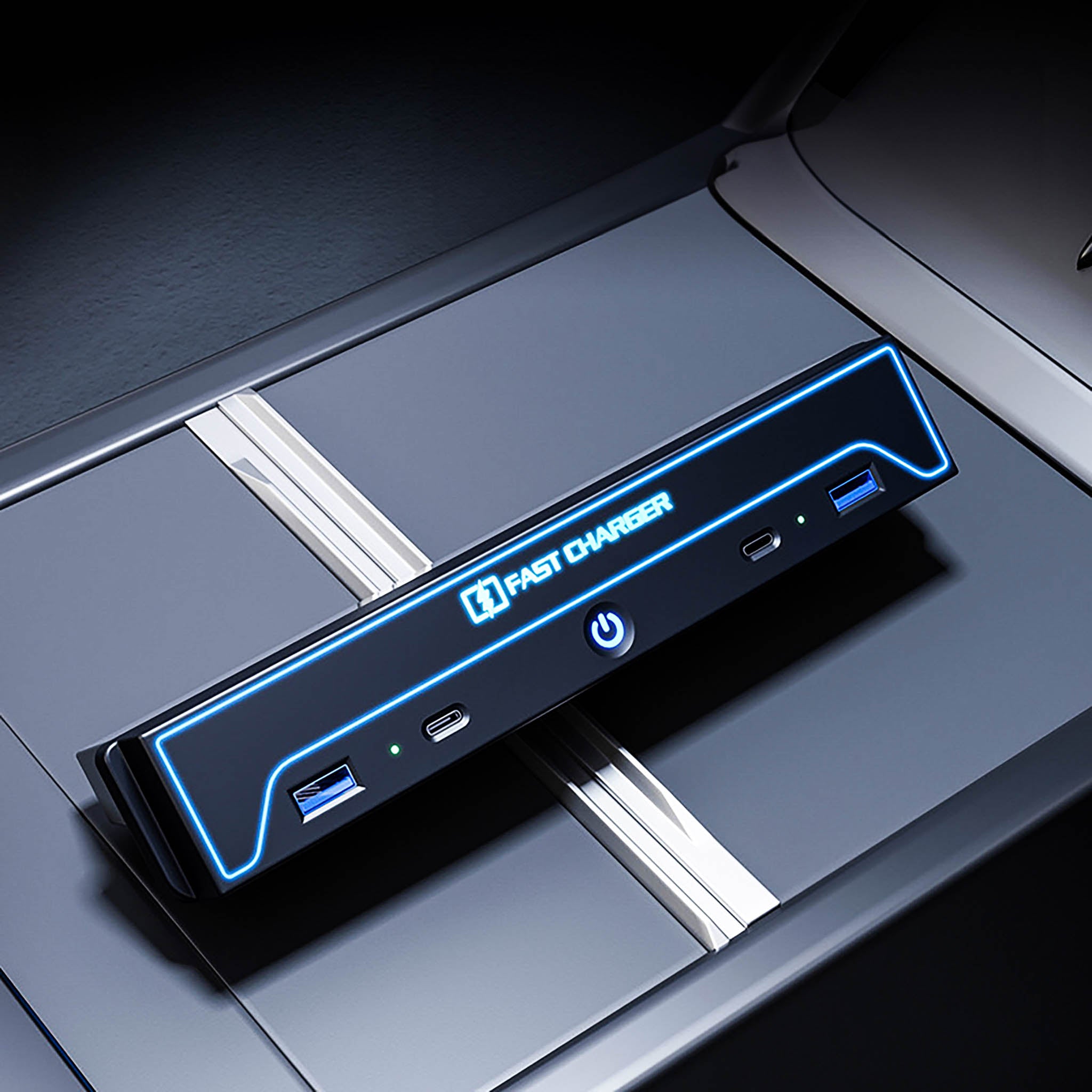 2024 Tesla Model 3 Premium Center Console USB Hub - 27W Fast Charging & 7-Color Ambient Lighting - Perfect for Road Trips & Night Driving Accessories