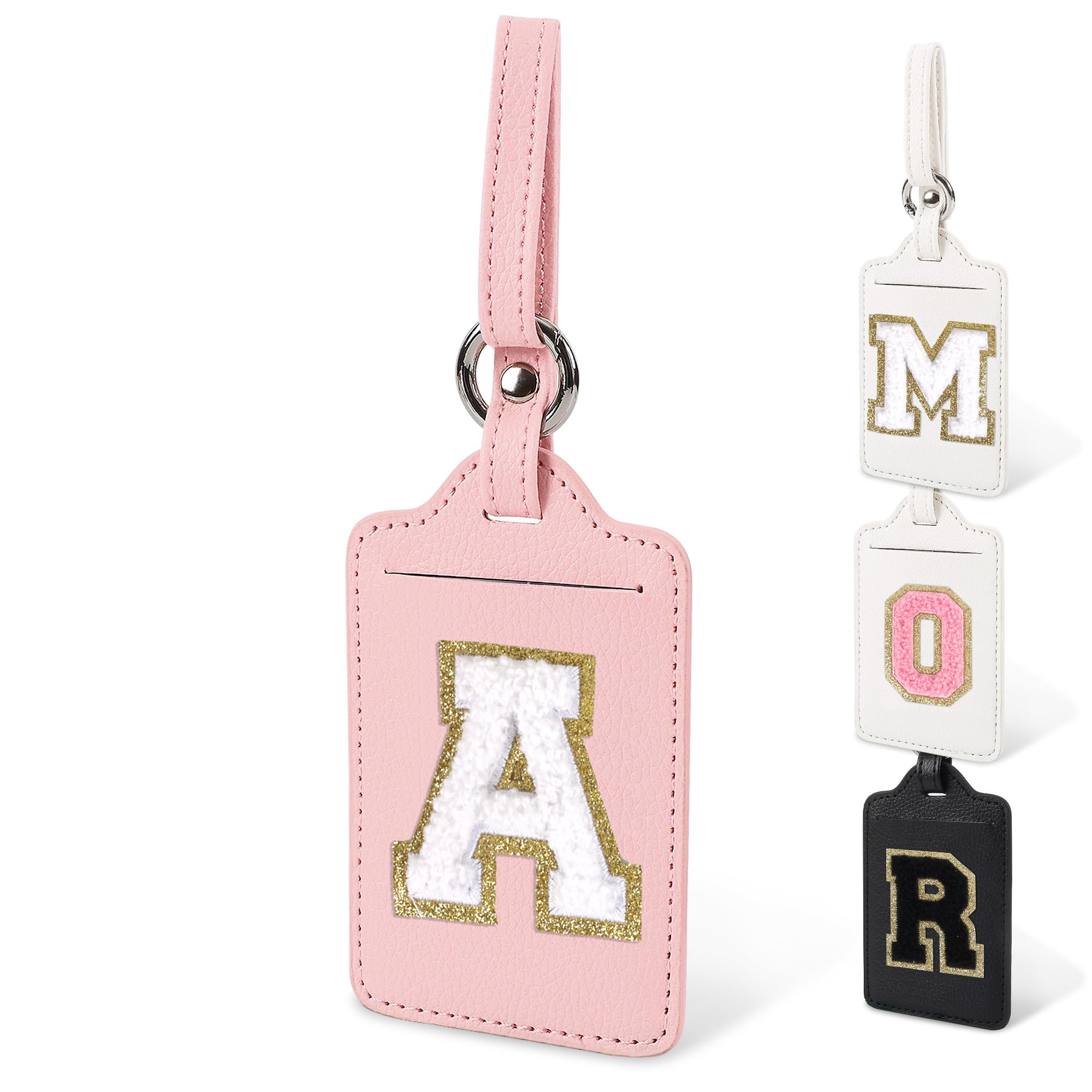 Personalized Initial Luggage Tags for Suitcases - Cute PU Leather Travel Baggage ID Tags for Men, Women & Kids - Durable Suitcase Identifier for Handbags, School Bags & Travel Accessories (Pink-White A) | Perfect for Airports, Cruise Trips & Business Travel