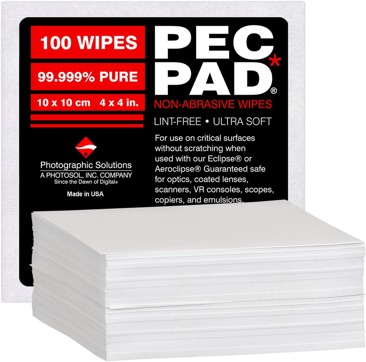 PEC*PAD Non-Abrasive Wipes 4x4 Inch - Gentle Cleaning Cloths for Electronics, Glasses & Camera Lenses - Perfect for Home, Office & Travel Use