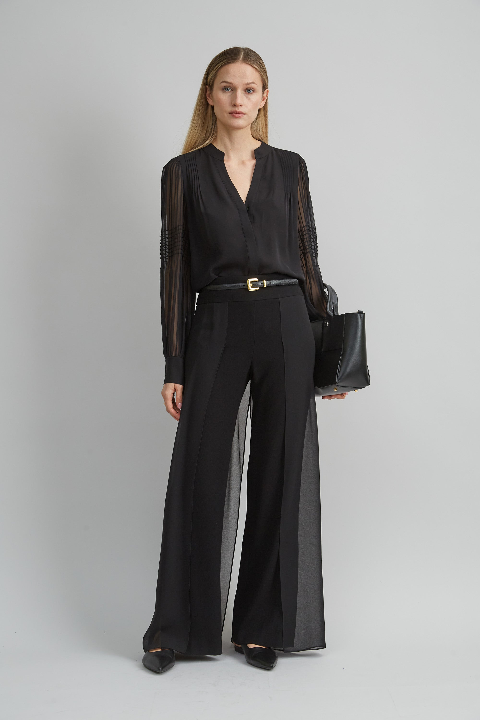 Elegant Chiffon Button Down Shirt for Women - Flowy Blouse with Long Sleeves - Perfect for Office, Date Night & Spring Outfits