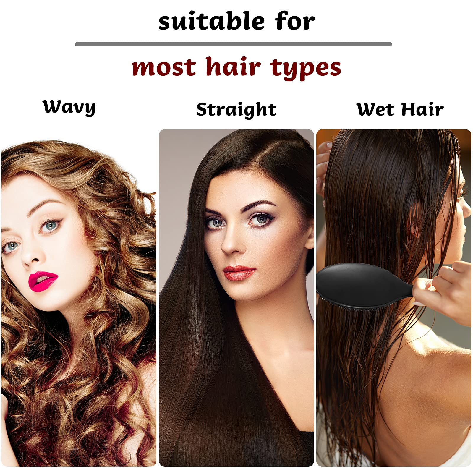 Geiserailie 2-Piece Boar Bristle Hair Brush Set with Nylon Quill - Natural Bristle Hairbrush for Women, Men & Kids - Promotes Smooth & Healthy Hair Growth - Perfect for Daily Styling, Detangling & Scalp Massage