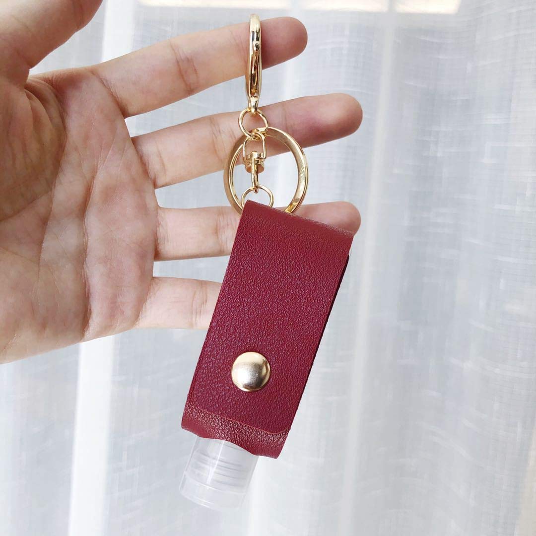 2-Pack 30ML Refillable Travel Bottles Keychain Holder - Portable Hand Sanitizer Container with Leather Carrier (Red & Blue) | Perfect for Travel, Gym, Office & Daily Essentials