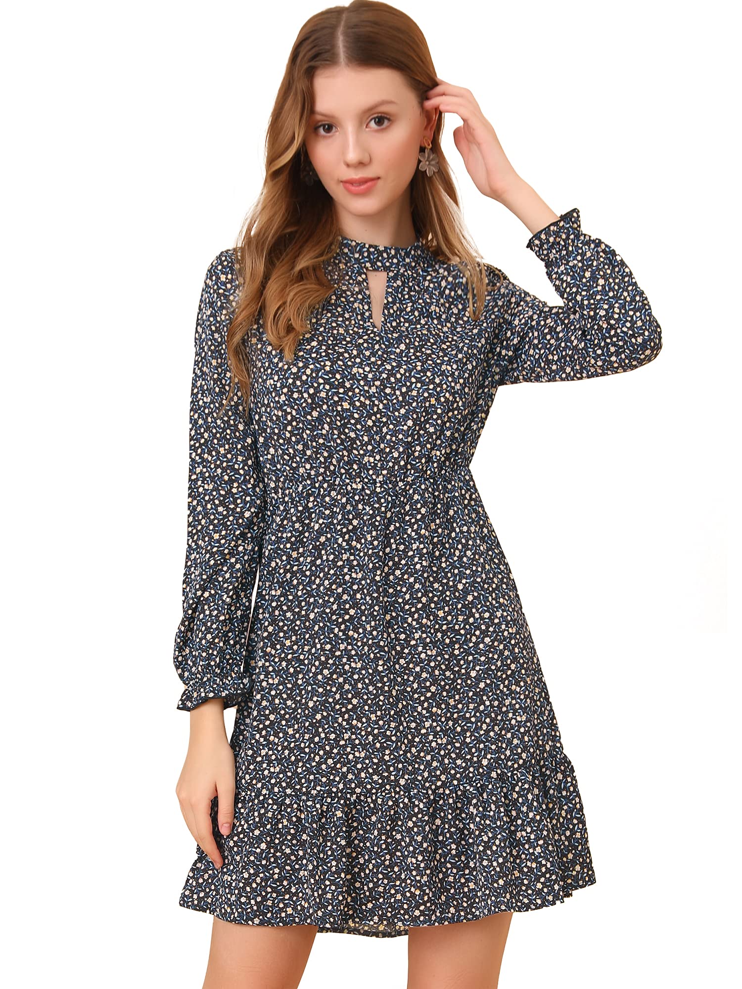Allegra K Women's Floral Ruffle Dress - Elegant Casual Flowy Midi Dress for Spring Summer | Perfect for Garden Parties, Brunch Dates & Vacation Outfits