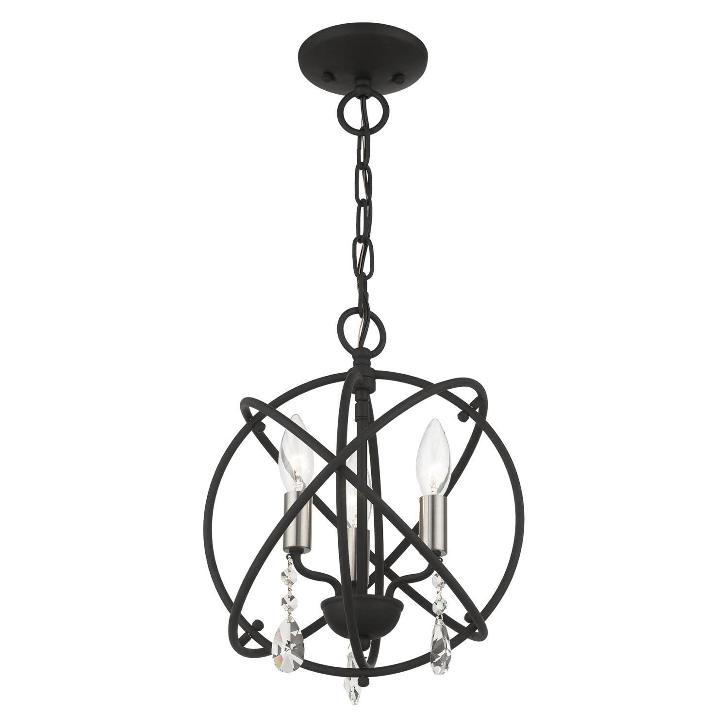 Livex Lighting 40903-04 Aria Convertible Petite Pendant Chandelier/Semi-Flush Mount - Black with Satin Nickel Candles - Perfect for Dining Room, Kitchen Island or Entryway Lighting