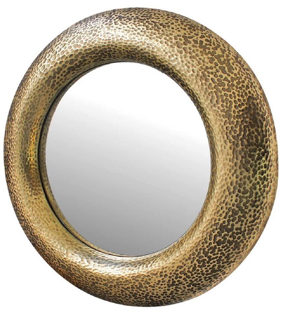 Luxury Round Silver Fiberglass Wall Mirror - 15 Inch Gold Framed Decorative Mirror for Living Room, Bedroom, Wardrobe & Vanity | Elegant Home Decor & Dressing Mirror