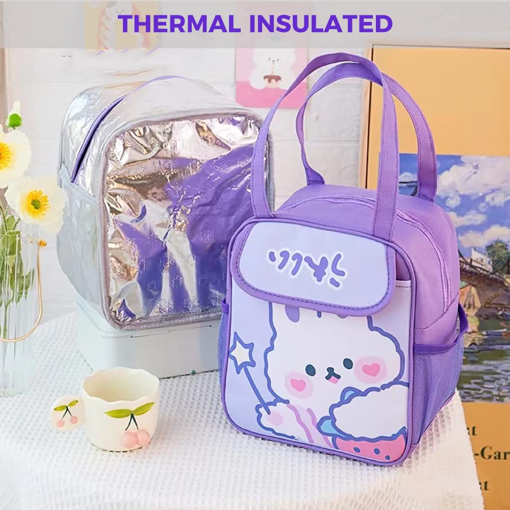 Cute Insulated Lunch Bag for Women - Japanese Anime Kawaii Cooler Lunch Box with Ice Cream Bunny Design | Perfect for School, Work, Picnics & Outdoor Activities