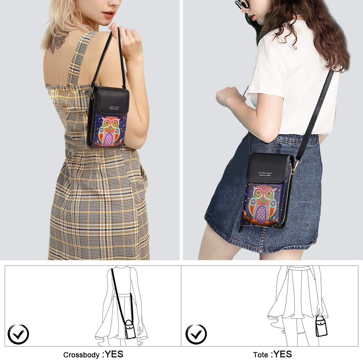 APHISON Women's Leather Crossbody Phone Purse with Butterfly Design - Stylish & Secure Cell Phone Bag for iPhone, Samsung - Perfect for Shopping, Travel & Daily Use