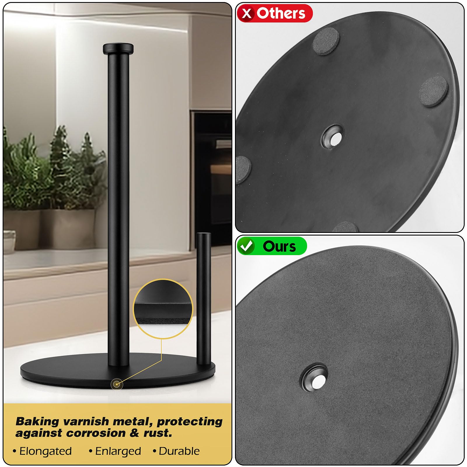 Heavy Duty Black Paper Towel Holder - Sturdy Countertop Paper Towel Roll Stand for Kitchen, Bathroom & Office | Perfect for Easy Access & Space Saving Organization