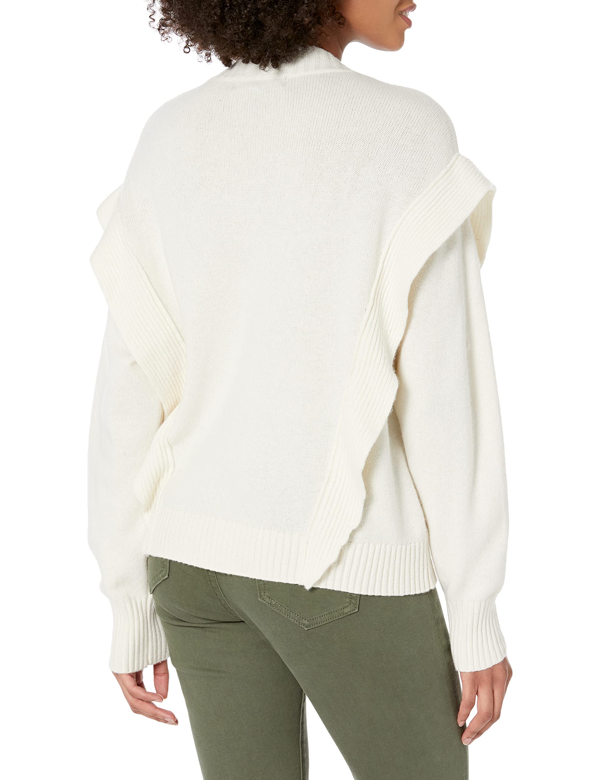 BCBGMAXAZRIA Women's Long Sleeve Ruffle Sweater - Soft Knit Pullover for Fall & Winter - Perfect for Office, Date Night and Holiday Parties