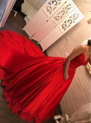 Elegant Bright Red Spaghetti Strap A-Line Long Prom Dress for Evening Gala & Formal Events - Perfect for Homecoming, Prom Night, and Special Occasions
