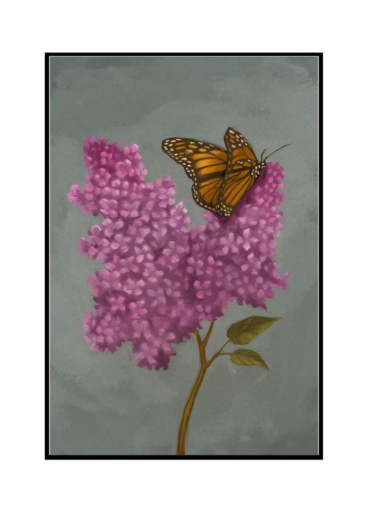 Lilac and Butterfly Oil Painting - 24x36 Inch Framed Gallery Wrapped Canvas Wall Art - Perfect for Living Room, Bedroom, or Office Decor