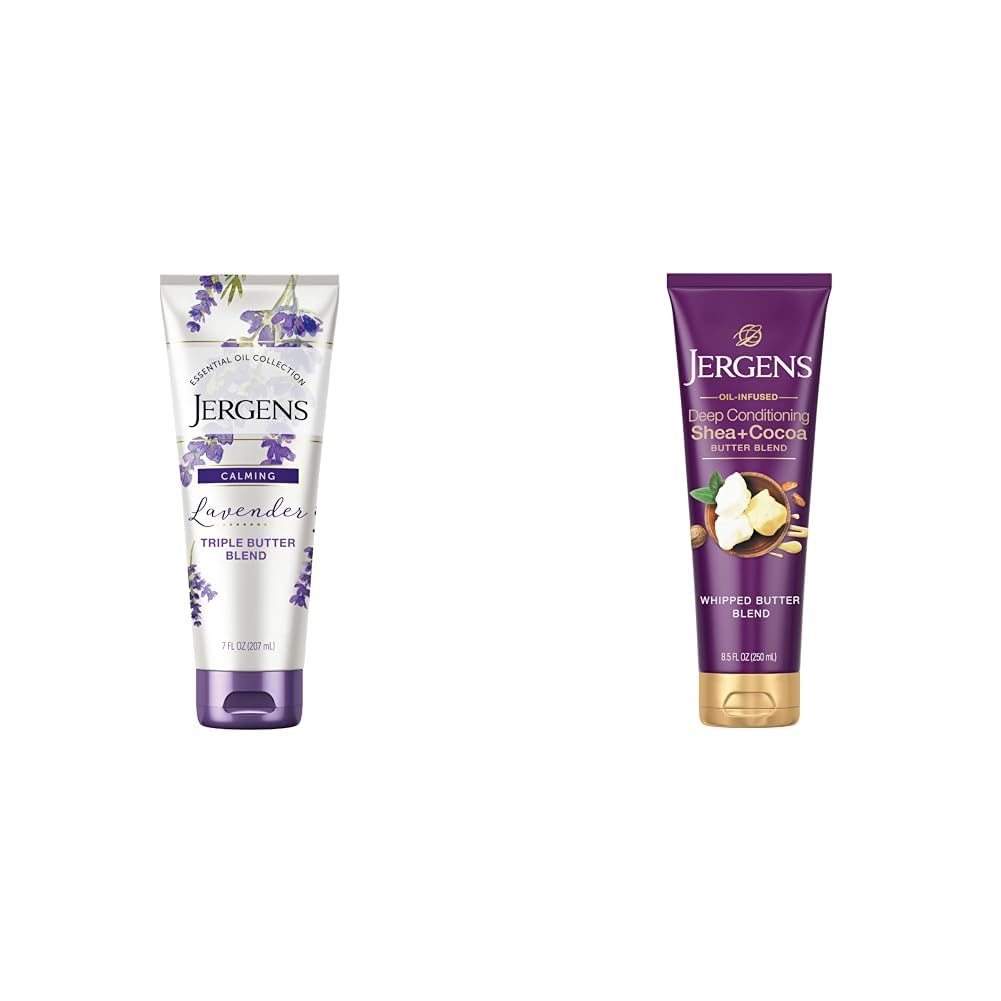 Jergens Lavender Body Butter & Shea Cocoa Butter Lotion - 7 Fl Oz Deep Moisturizing Cream for Dry Skin - Women's Hand & Body Lotion for Hydration & Relaxation - Perfect for Daily Skincare Routine & Spa Night Self-Care