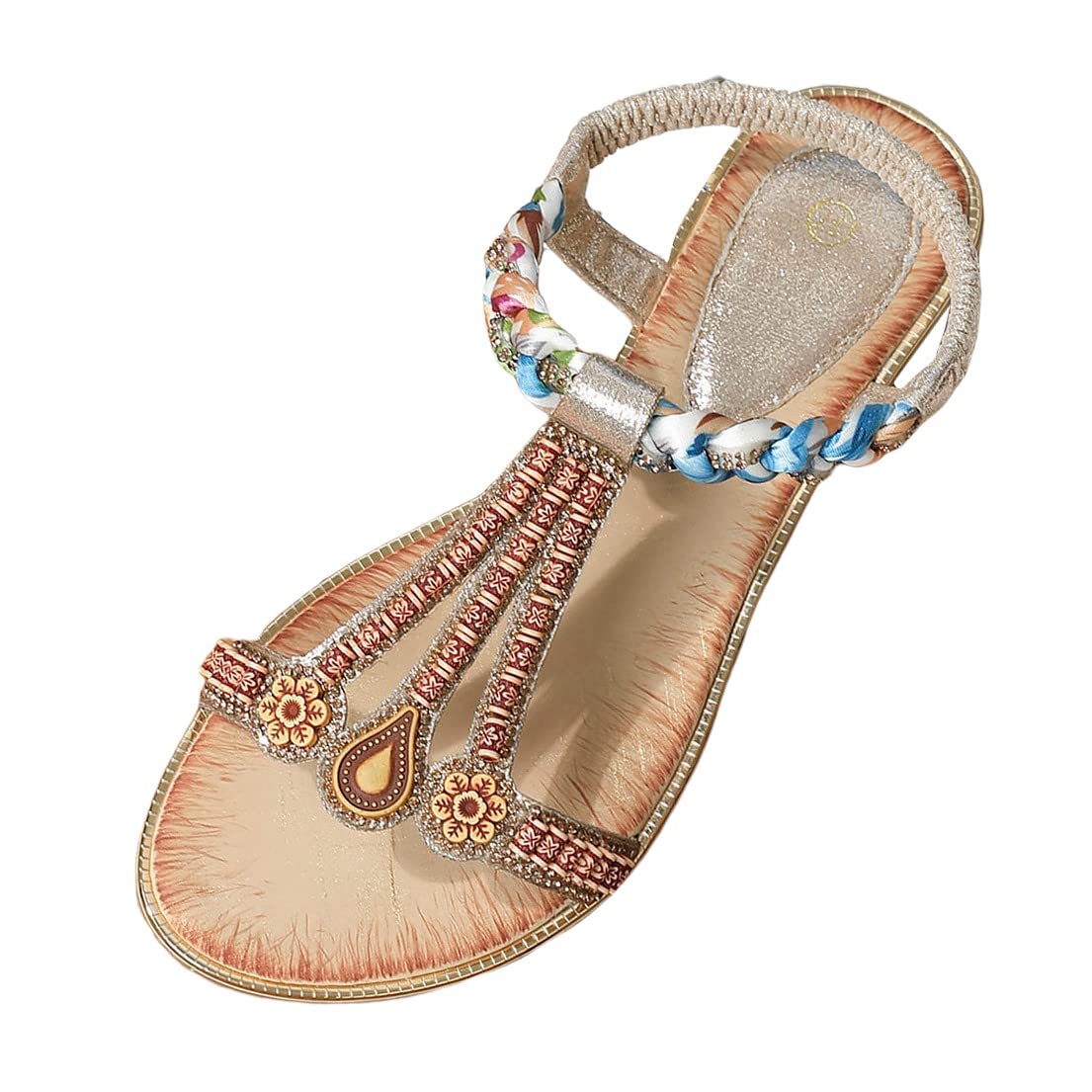Women's Bohemian Wedge Sandals - Round Toe Summer Beach Shoes for Ladies (Khaki, Size 9) | Perfect for Vacation, Poolside & Casual Outings