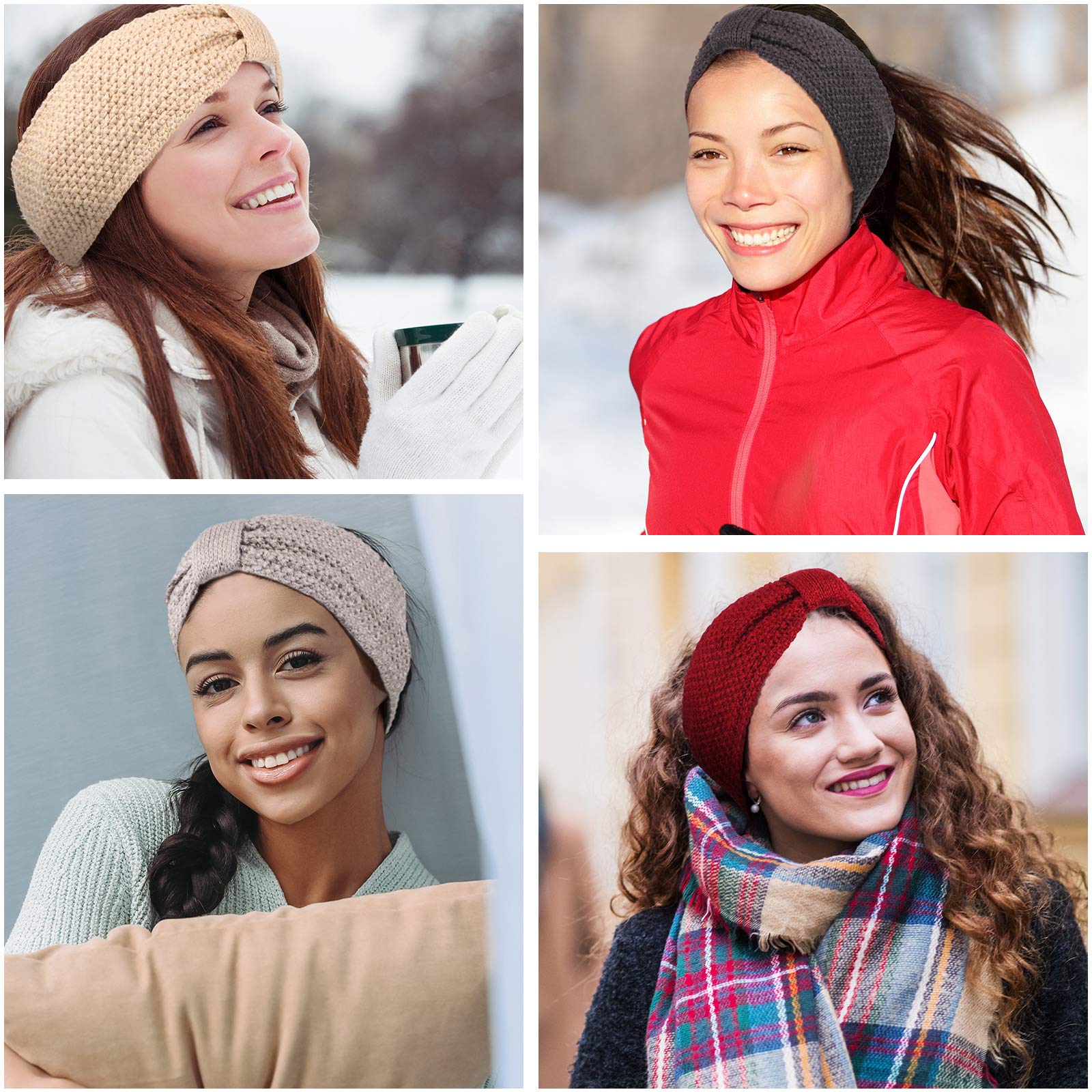 WILLBOND 6 Pack Winter Knit Bow Headbands - Fleece Lined Ear Warmers & Elastic Head Wraps for Women - Perfect for Christmas, Valentine's Day & Cold Weather Fashion Accessories