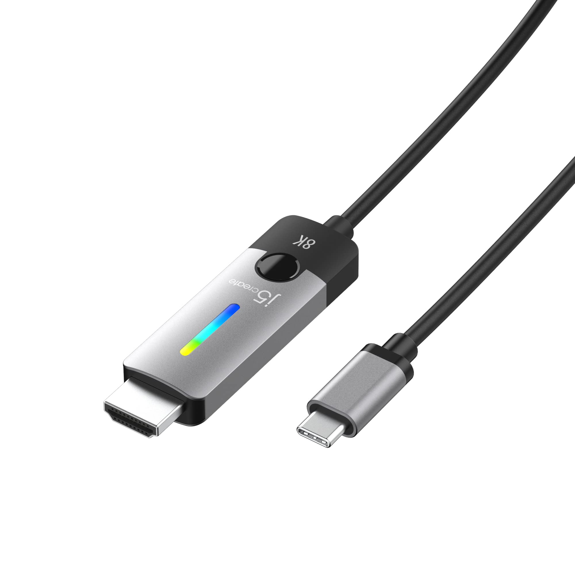 J5Create USB Type C to HDMI Cable 8K@60Hz 4K@120Hz - 5.9FT/1.8m with RGB LED Light - Compatible with MacBook Pro/Air, iPad Pro, Samsung Galaxy, Surface Pro, Dell, HP (JCC157) - Perfect for Home Office, Gaming & 4K/8K Video Streaming