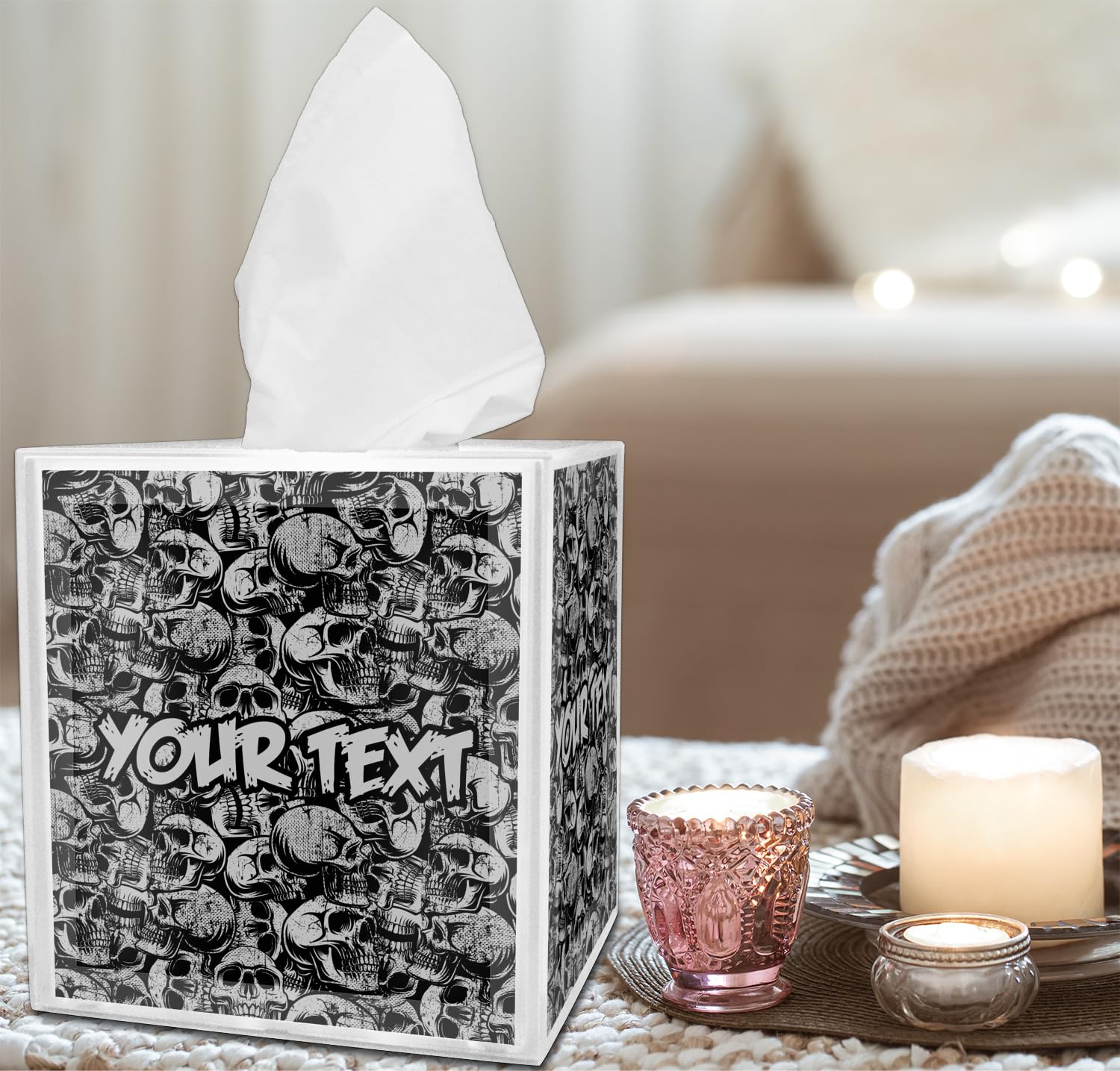 Custom Skull Tissue Box Cover - Personalized Home Decor for Halloween, Gothic & Horror Theme Rooms | Unique Gift Idea for Skull Lovers