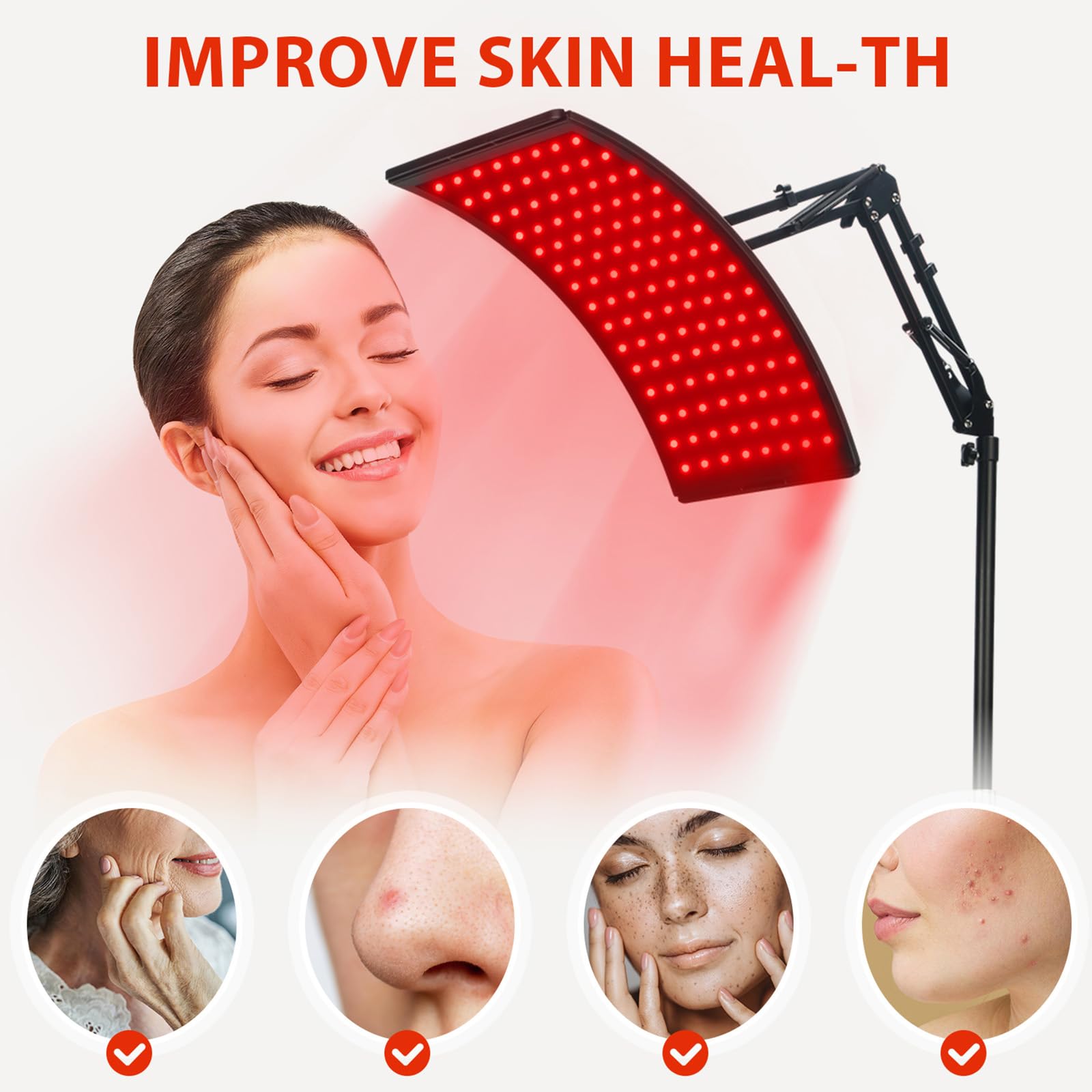 Red Light Therapy Lamp for Face and Body - Adjustable 660nm Red & 850nm Near Infrared Light Therapy Device with Stand | Pain Relief, Skin Rejuvenation, Muscle Recovery - Perfect for Home Spa, Anti-Aging, and Wellness Routines
