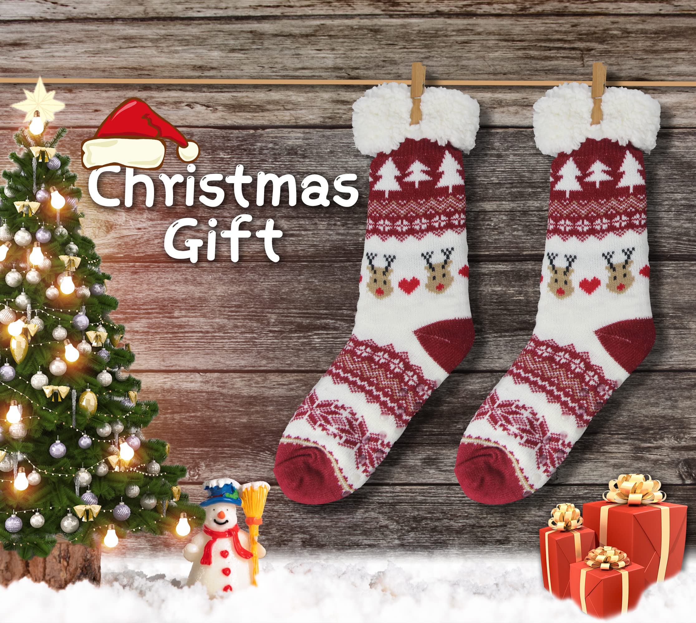 BenSorts Women's Non-Slip Winter Slipper Socks - Warm Fuzzy Gripper Socks for Indoor/Outdoor Use - Perfect Christmas Gifts for Her, Cozy Home & Office Wear