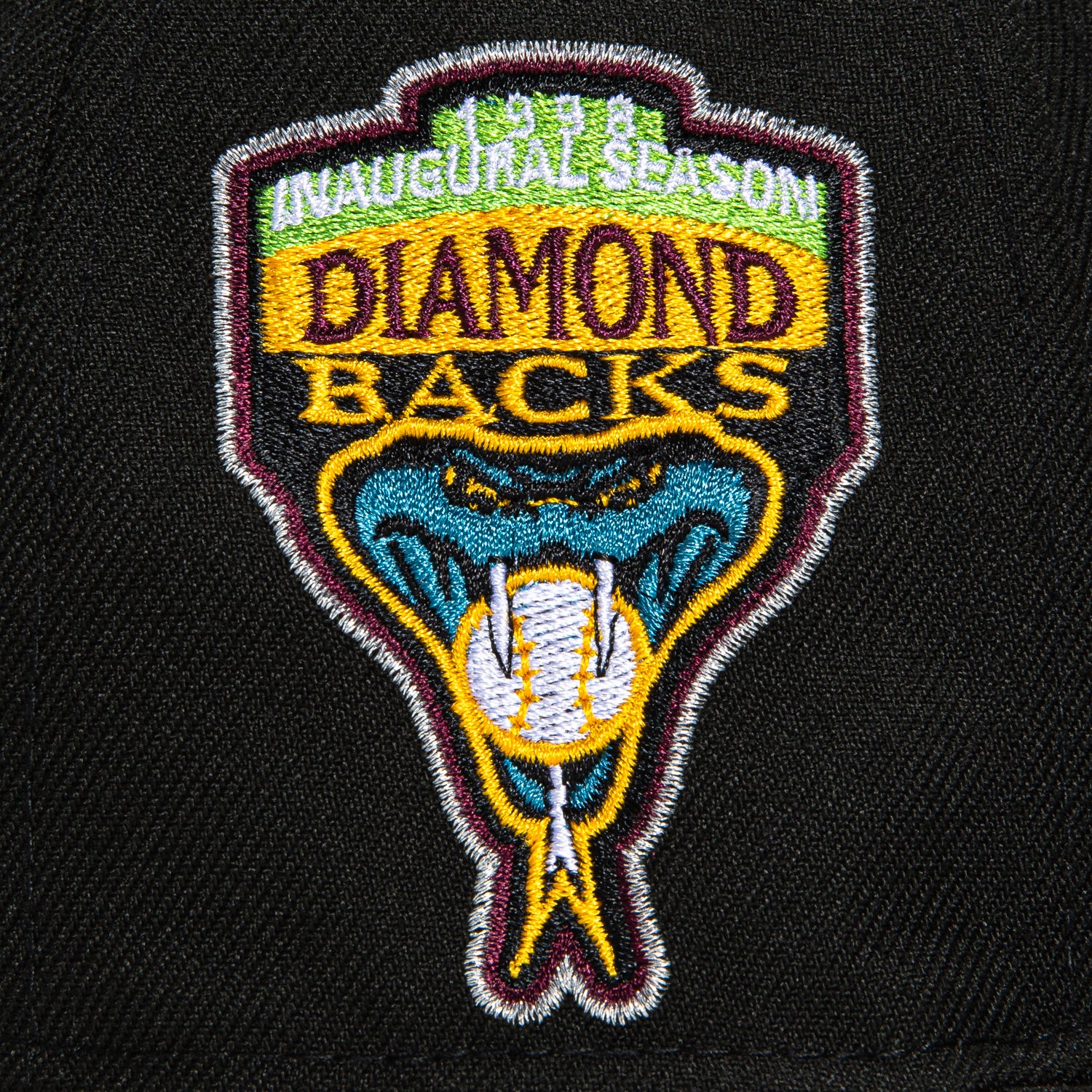 New Era 59Fifty Arizona Diamondbacks Inaugural Patch Upside Down Snapback Hat - Black, Teal, Maroon & Metallic Silver | MLB Baseball Fan Gear for Games & Streetwear Fashion