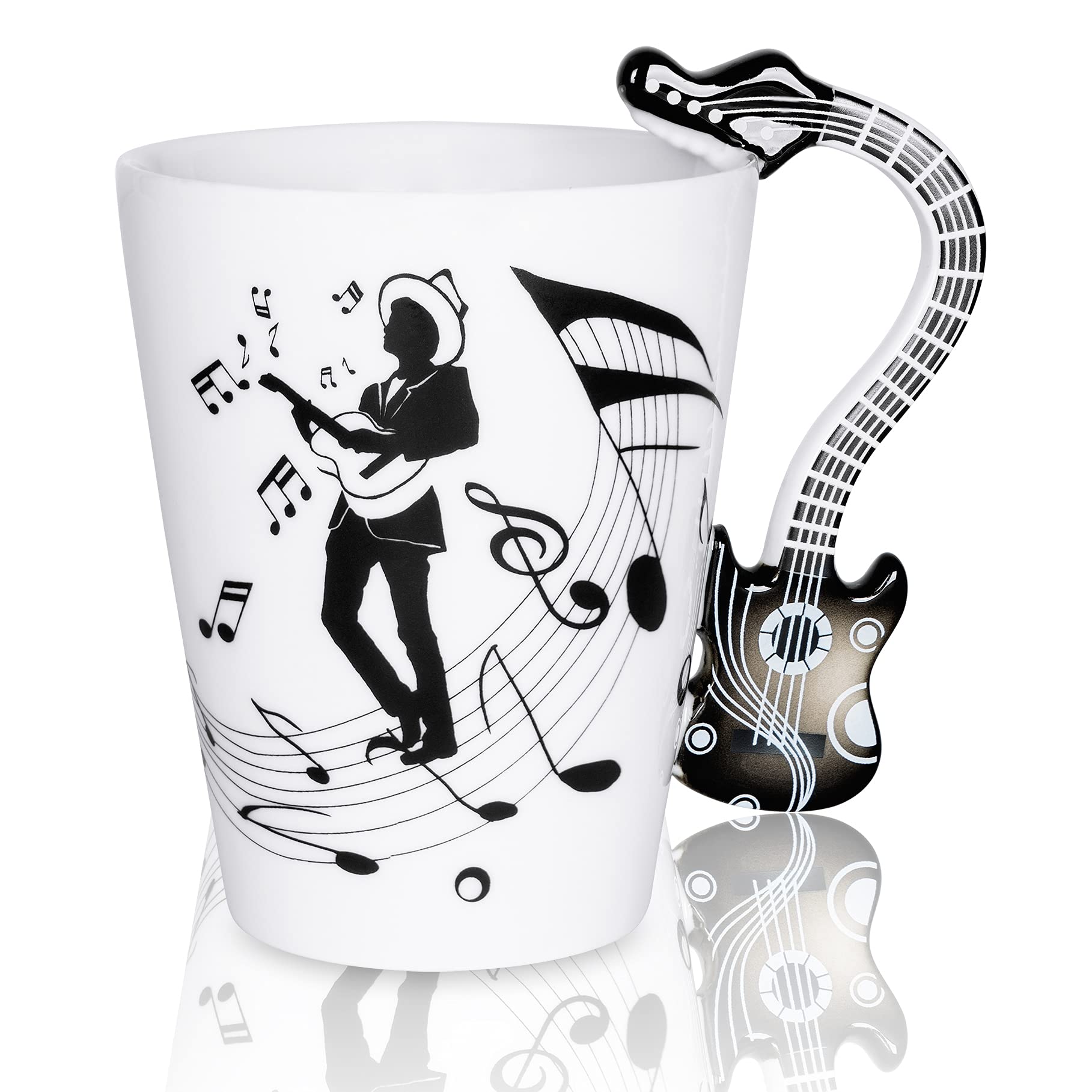13.5 oz Guitar Shaped Coffee Mug - Perfect Music Gift for Guitar Players & Musicians - Ideal for Birthday, Christmas, Anniversary Gifts for Men & Women (Black) - Great for Coffee, Tea, or Hot Chocolate at Home, Office, or Music Studio